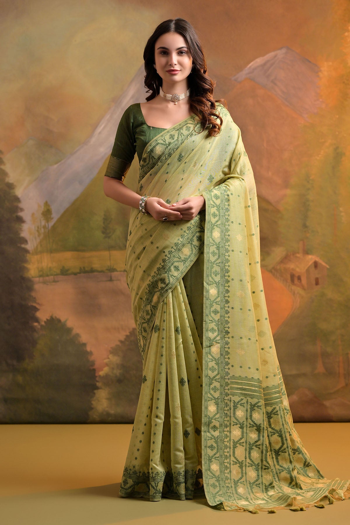 Buy Pista Thread Woven Butti Saree by Lili Lala for women online at ScrollnShops