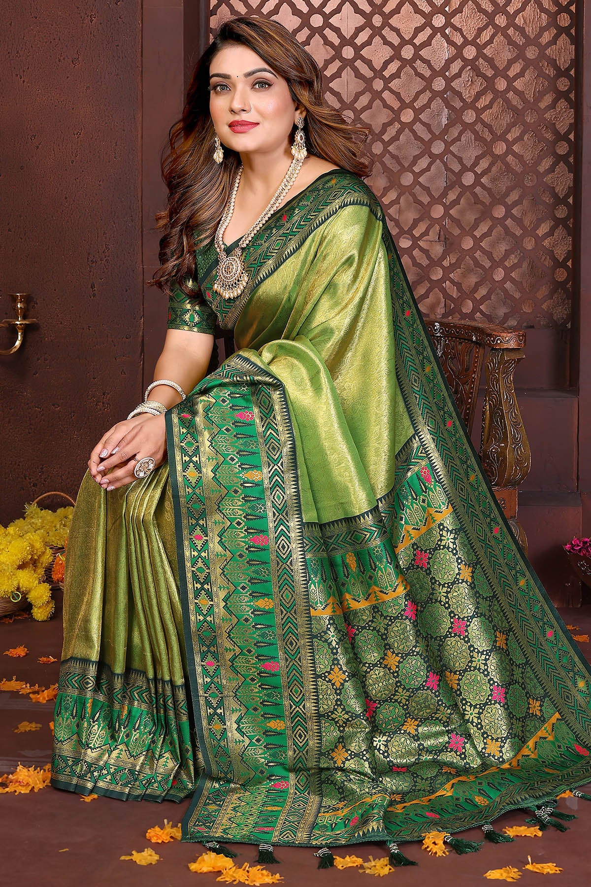 Pista Tissue Silk Weaving Saree