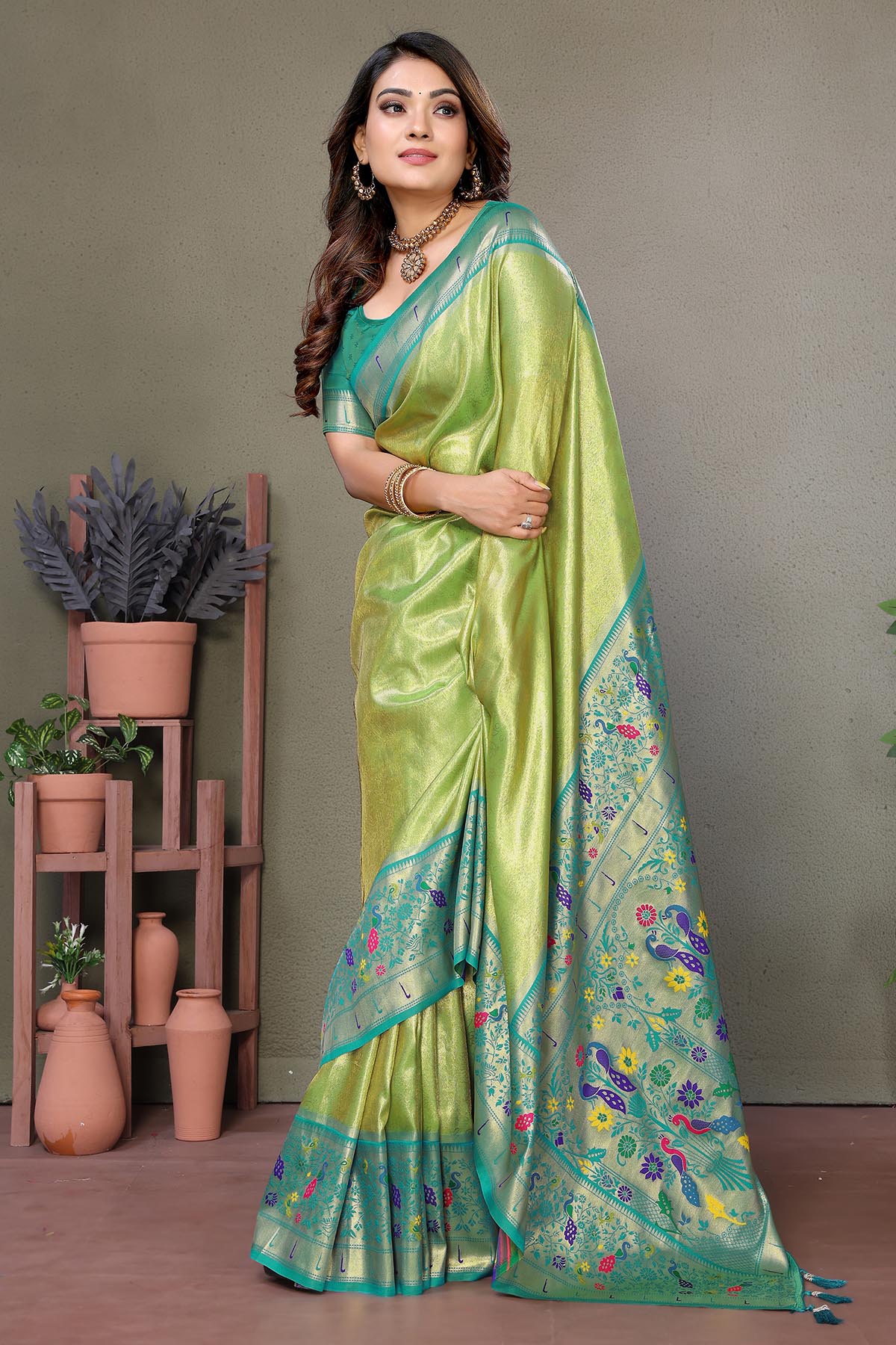 Pista Tissue Silk Woven Saree