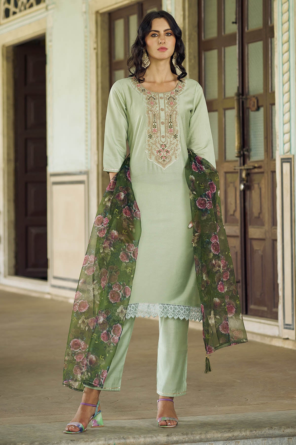 Buy Pista Viscose Rayon Kurta Set for women by Aastha Fashion online available at scrollnshops