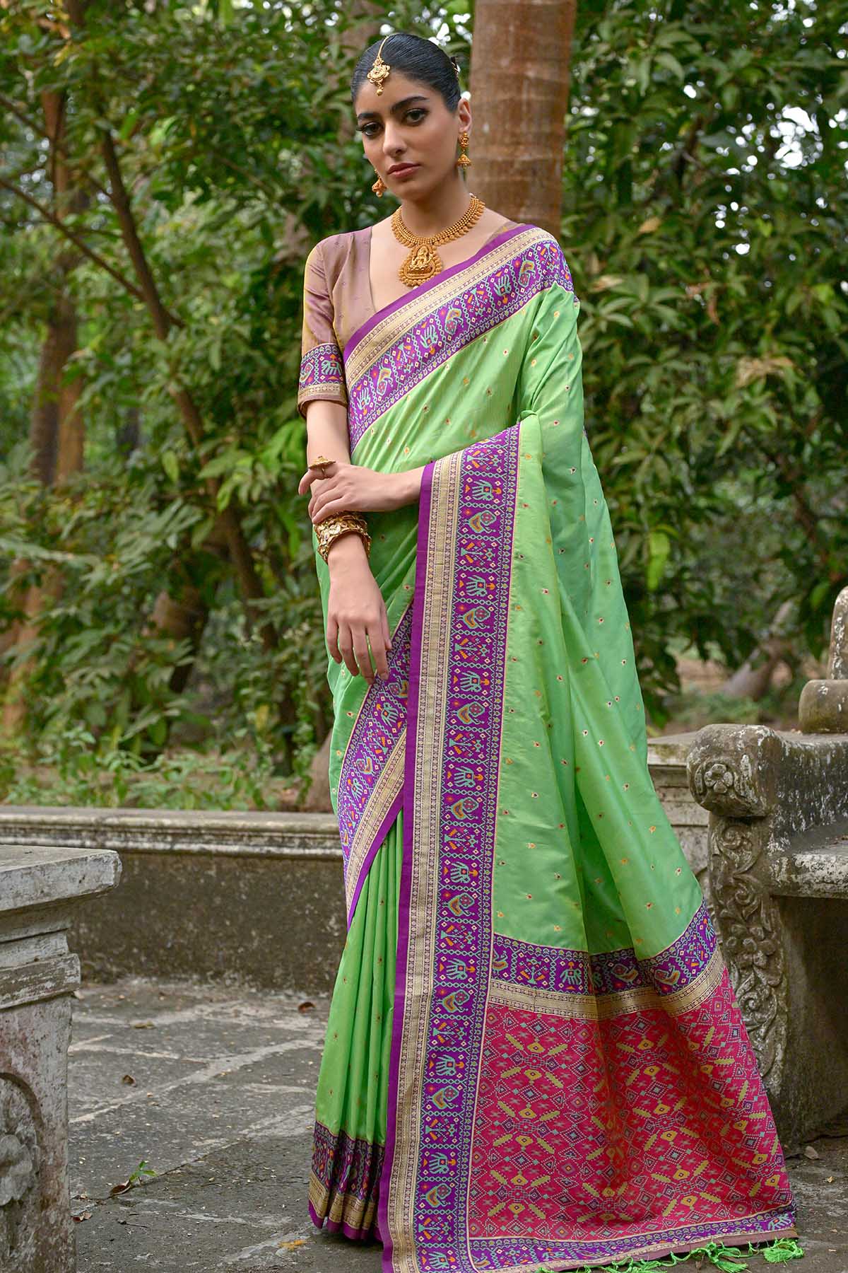Pista Zari Banarasi Silk Saree