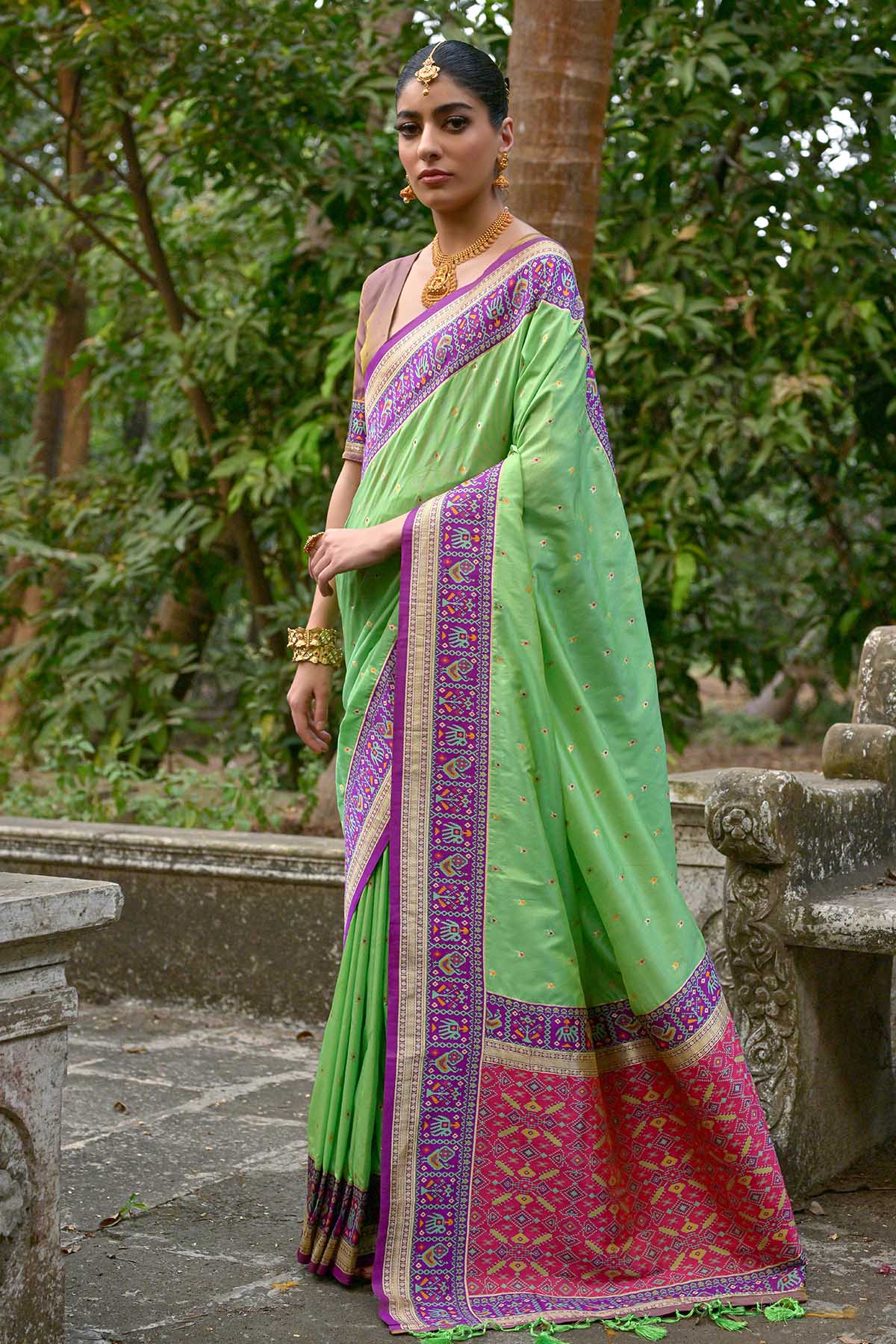 Pista Zari Banarasi Silk Saree
