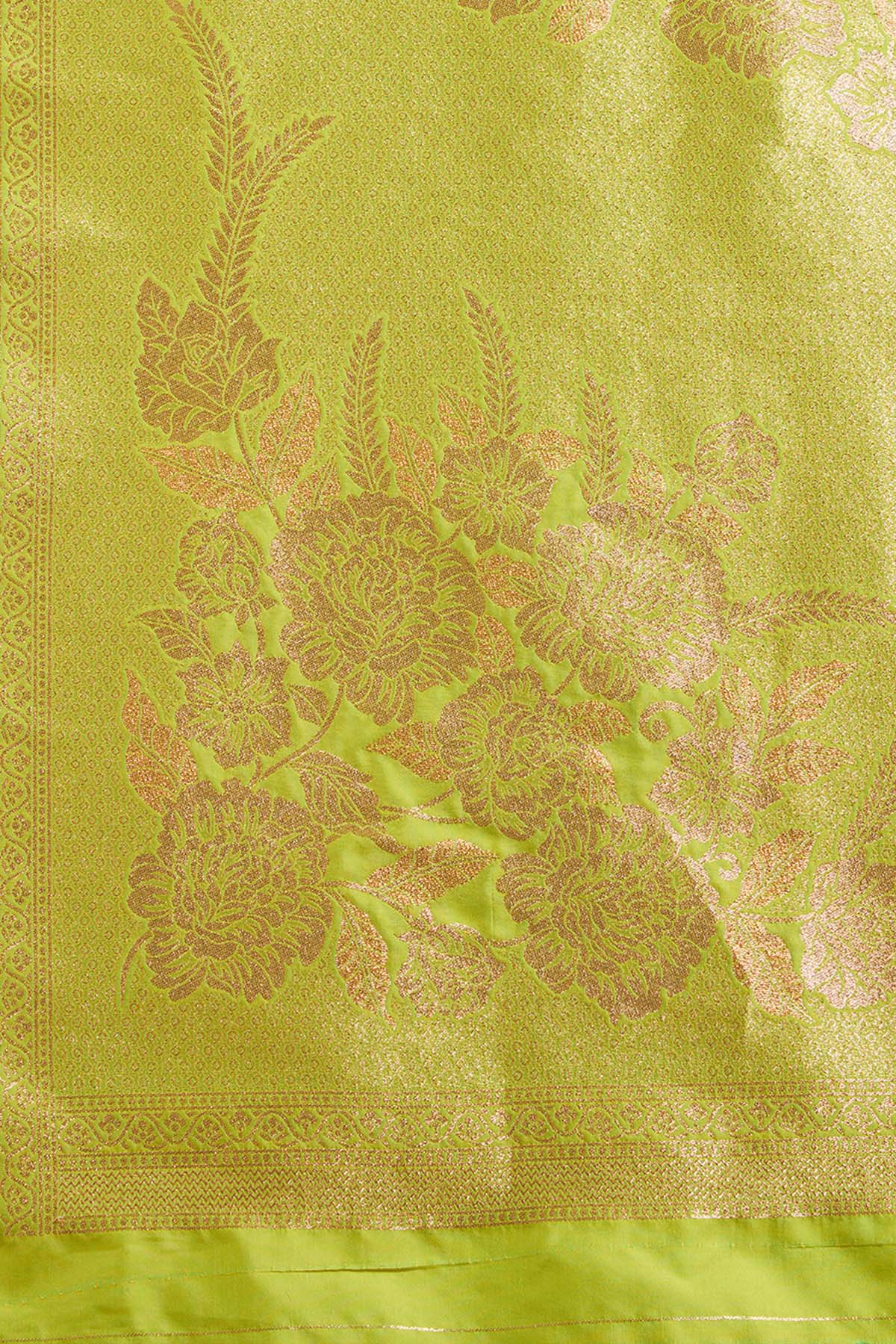 Pista Zari Floral Saree & Blouse