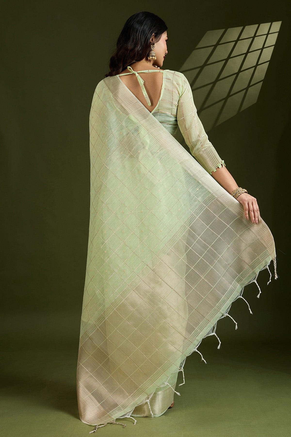 Pista Zari Silk Saree & Blouse