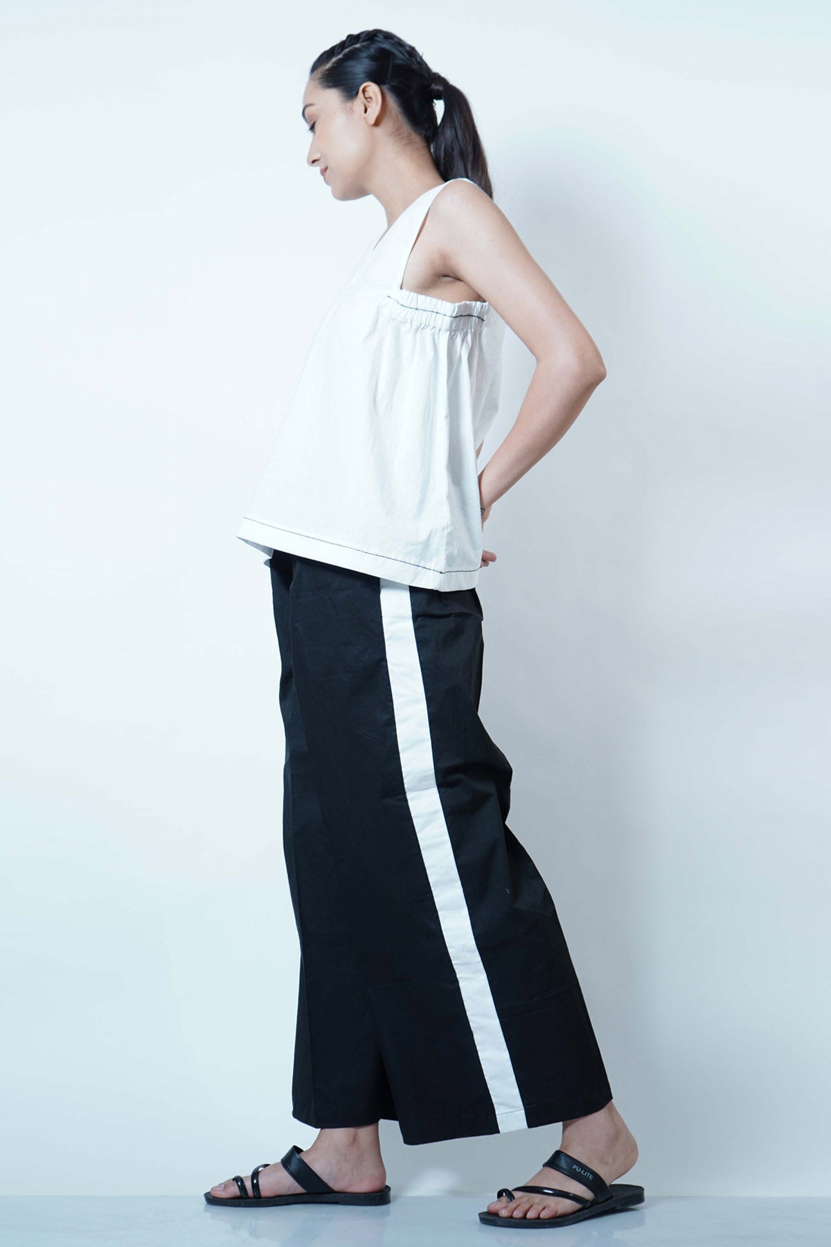 Pleat Detail Top & Stripe Pants