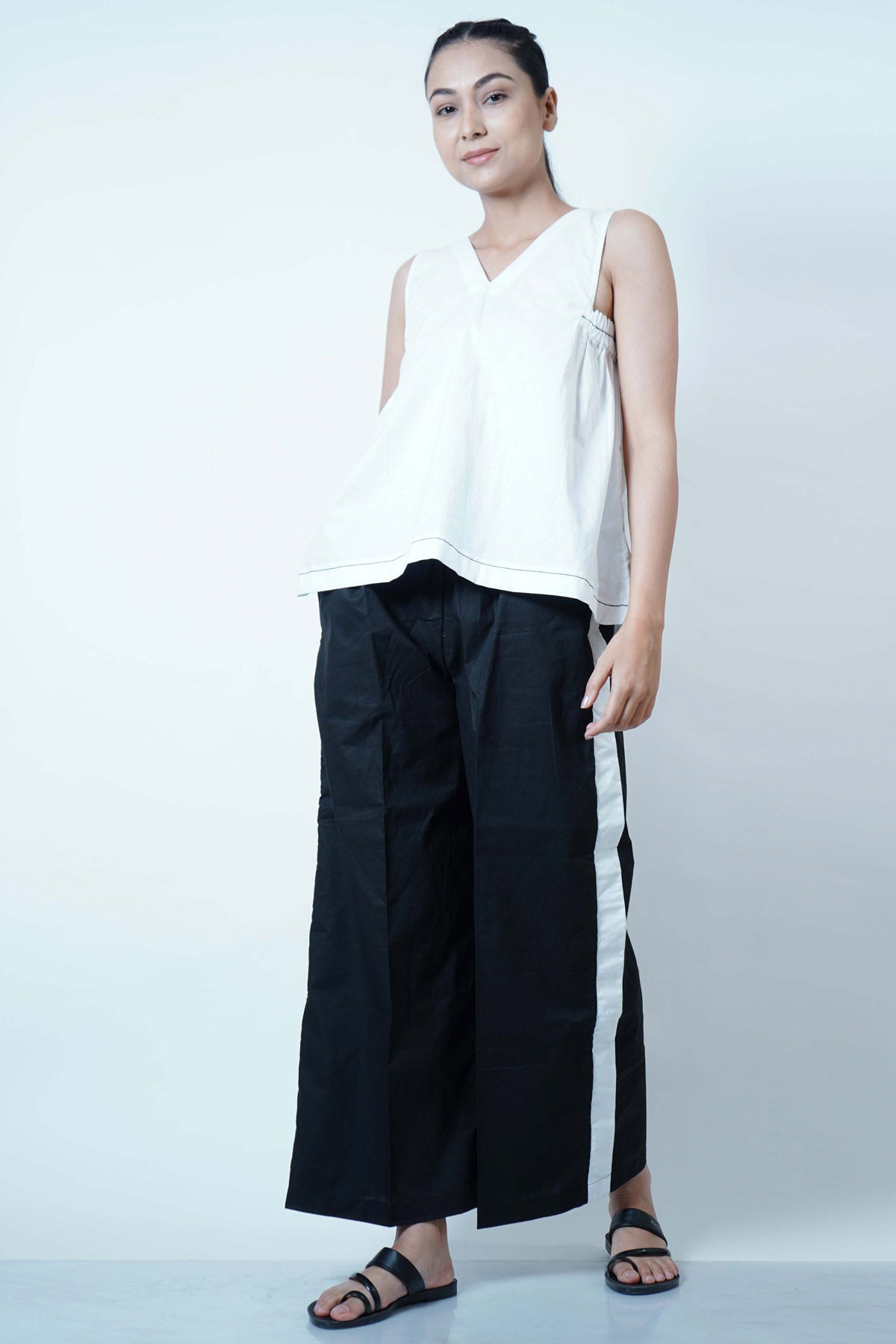 Pleat Detail Top & Stripe Pants