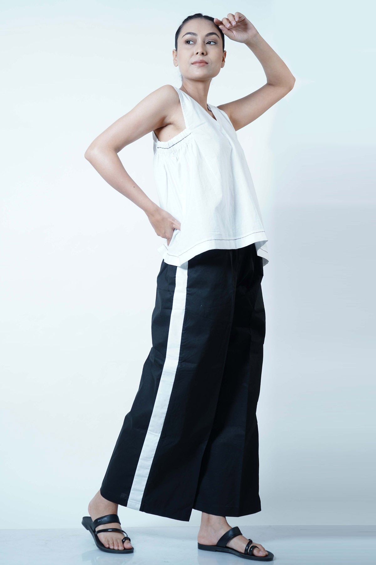 Pleat Detail Top & Stripe Pants