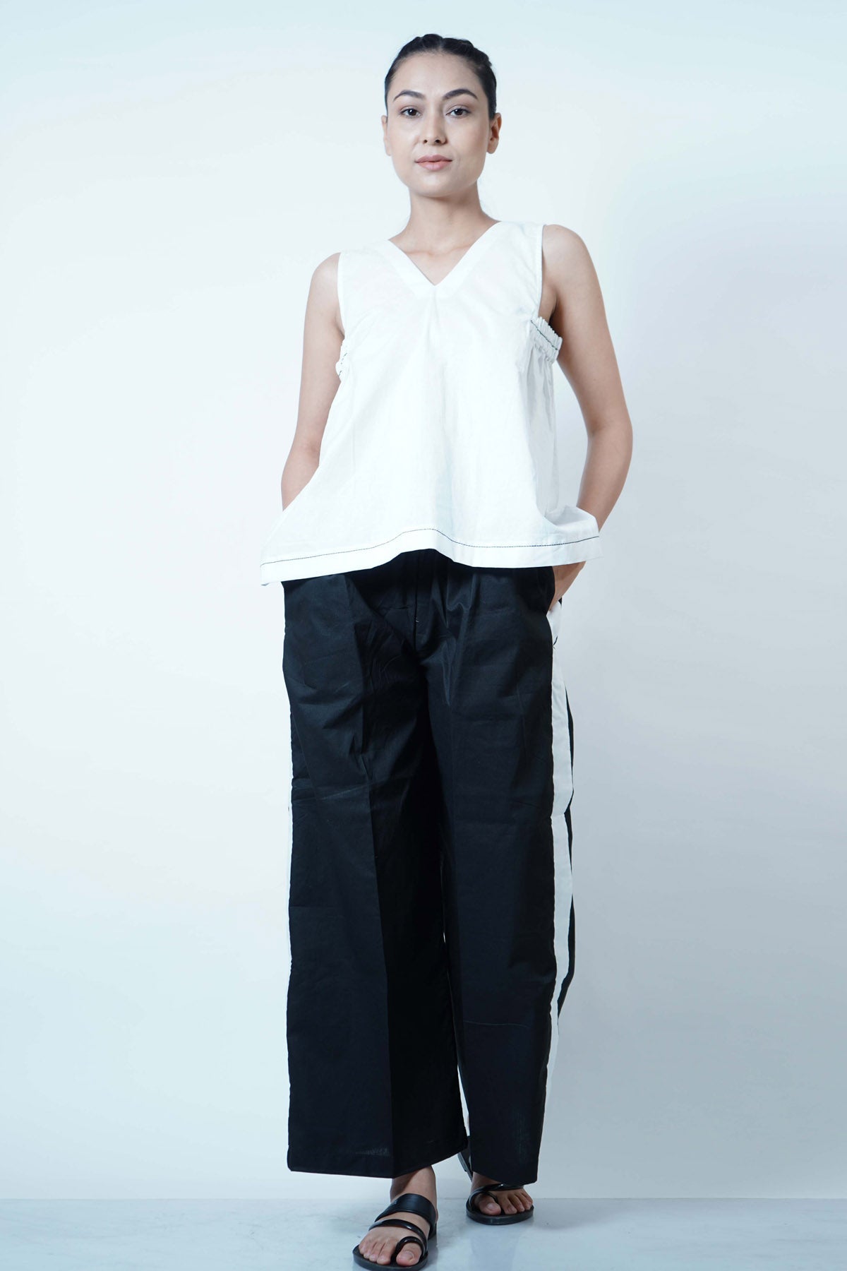 Buy Jaza Pleat Detail Top & Stripe Pants For Women Available online at ScrollnShops