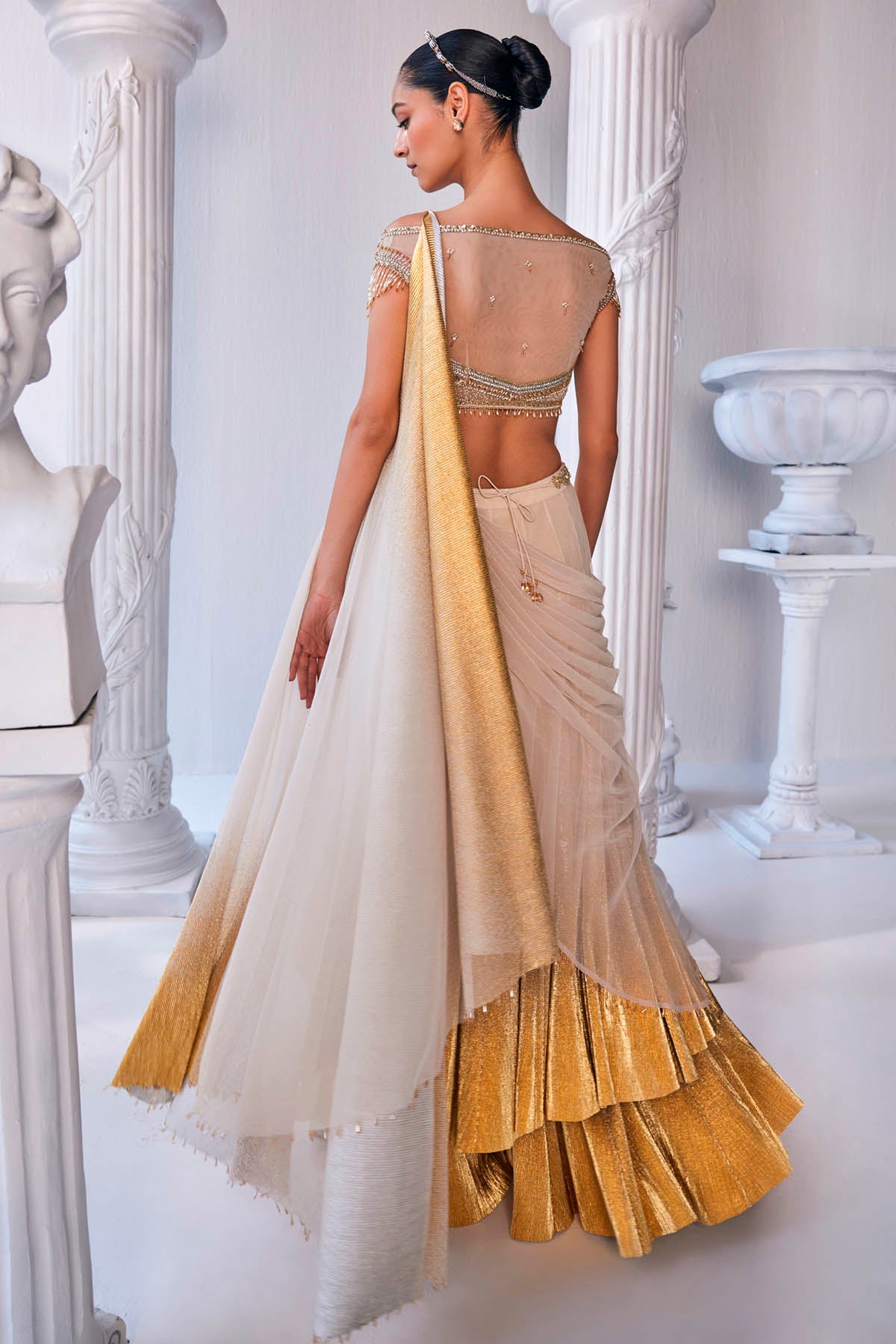Pleated Foil Drape Lehenga Set