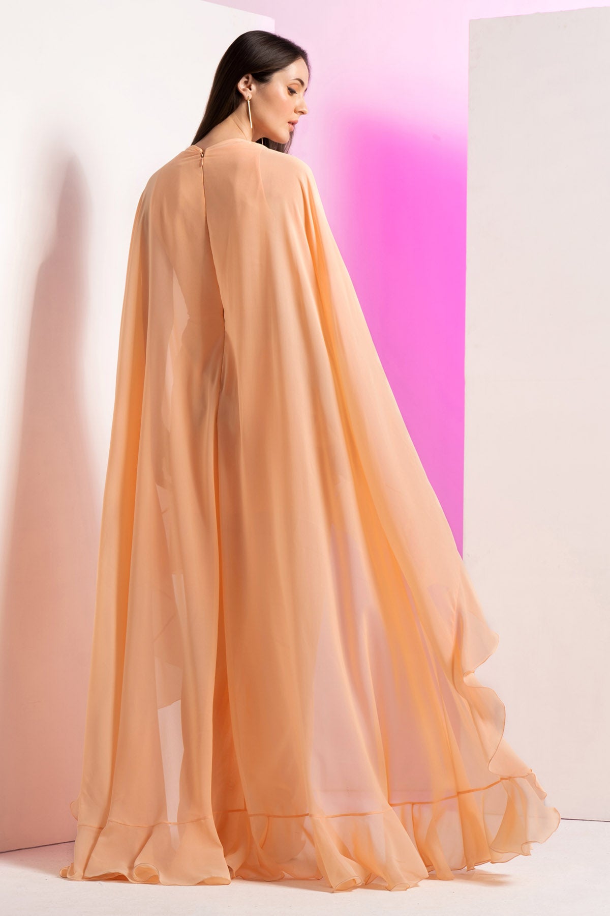 Pleated Frilled Cape Dress