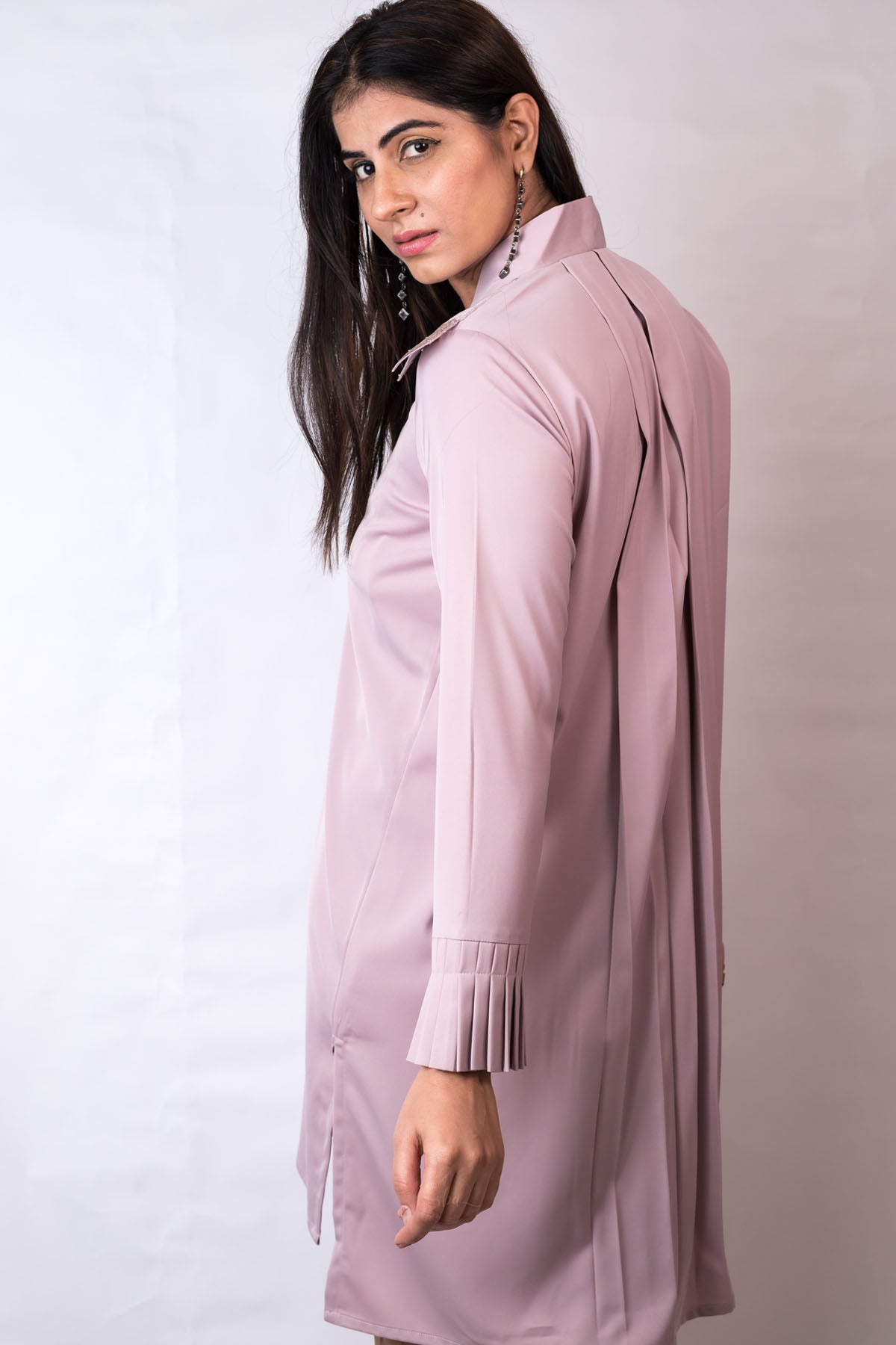 Pleated Full Sleeves Silk Dress