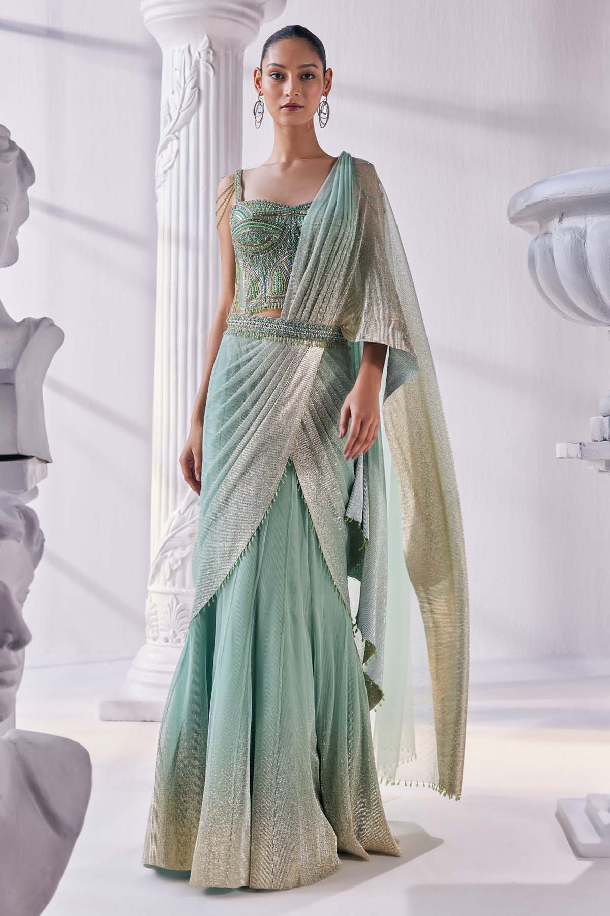 Pleated Gold Foil Lehenga Set