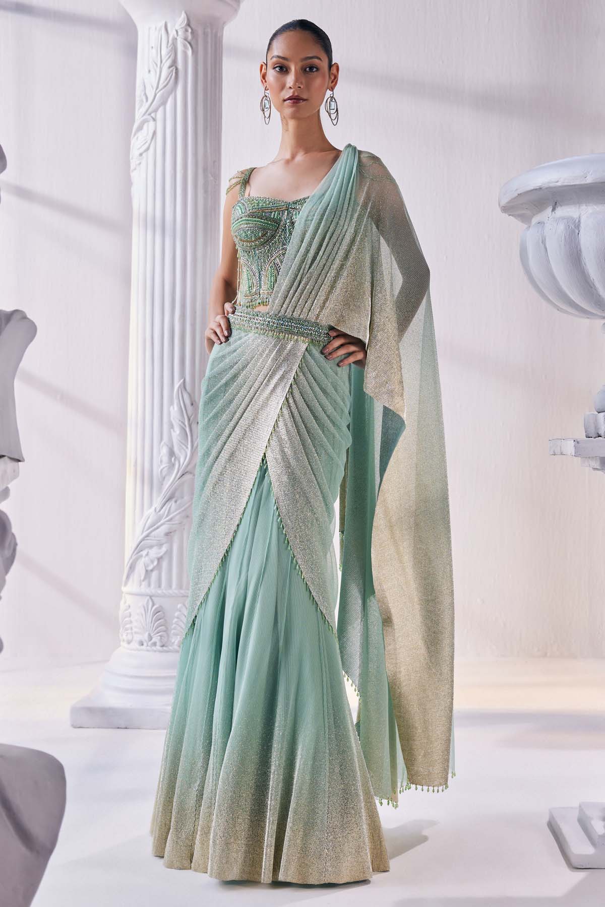 Pleated Gold Foil Lehenga Set