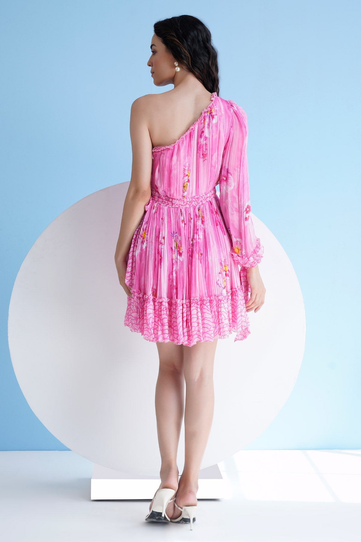 Pleated Pink One Shoulder Dress