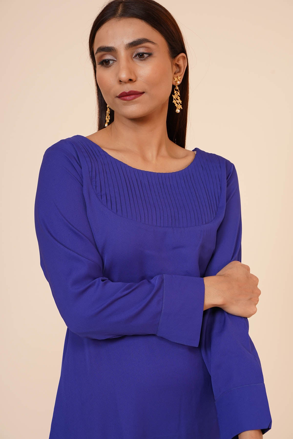 Blue Pleated Short Dress