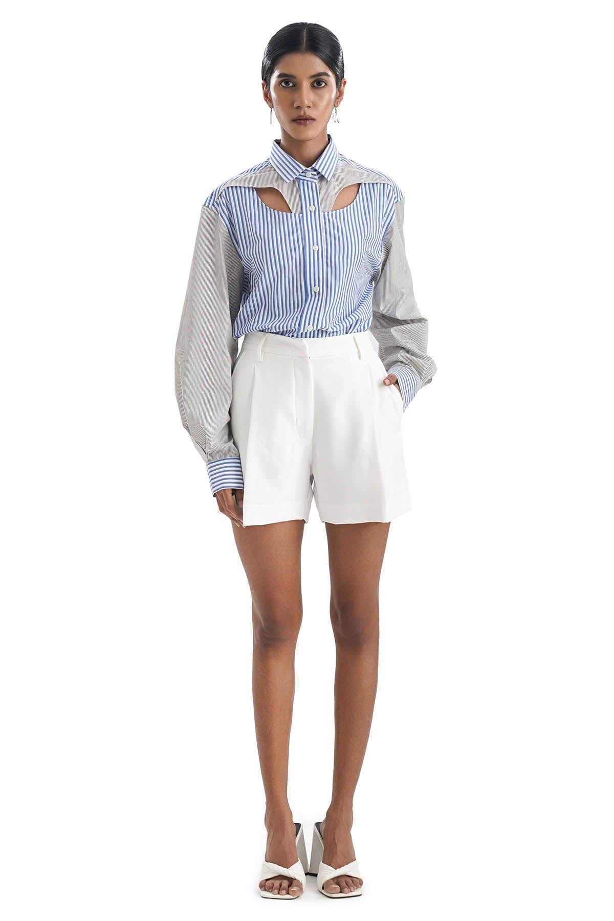 Buy Notre Ame Pleated White Crepe Shorts For Women Online at ScrollnShops