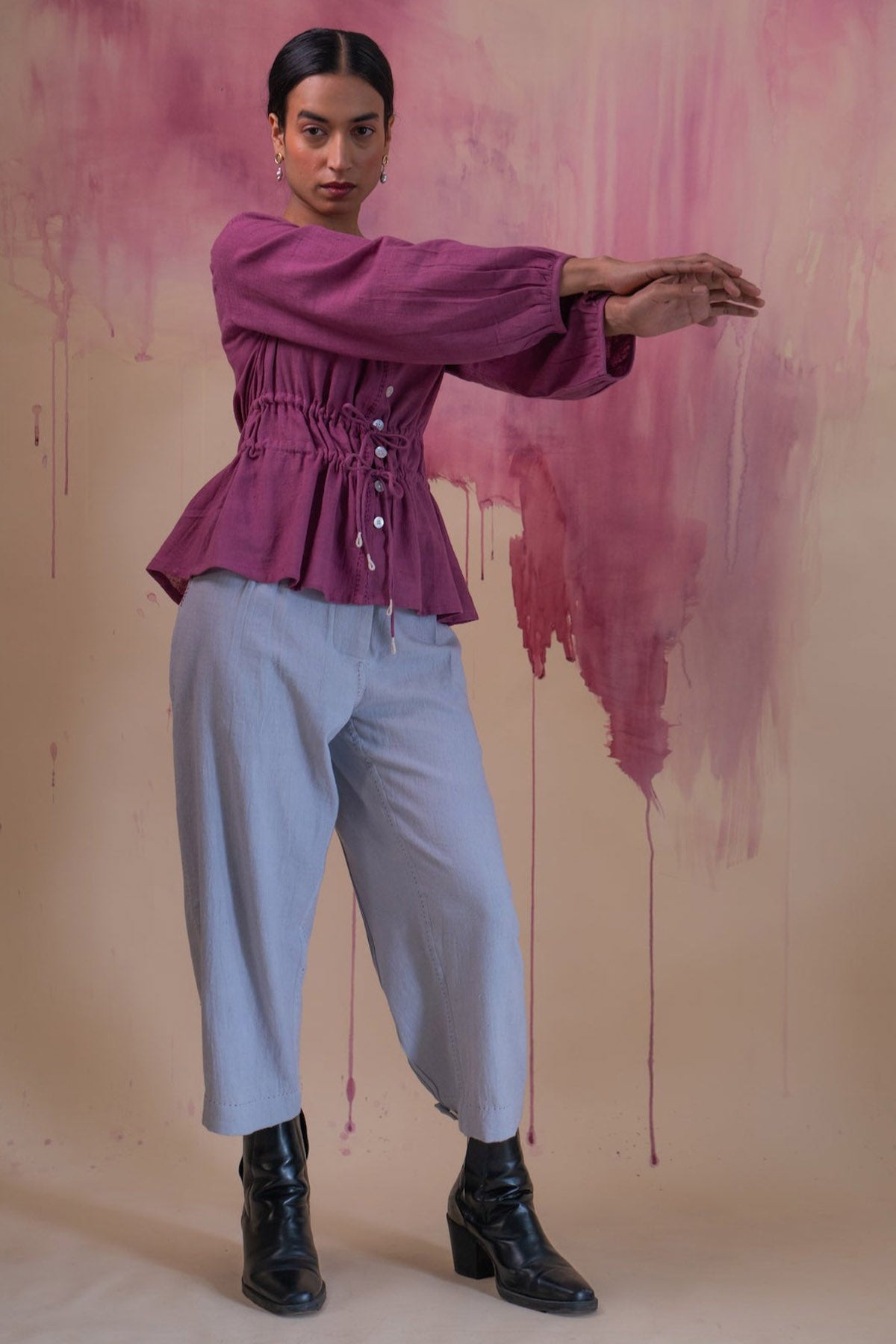 Plum 100% Cotton Ruched Top