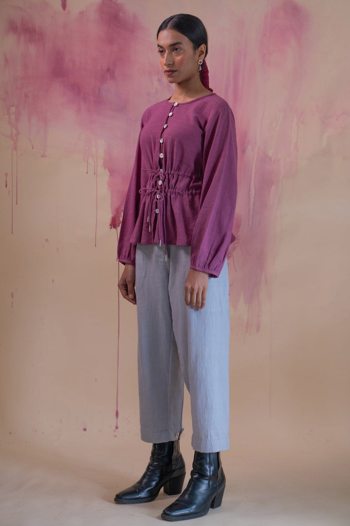 Plum 100% Cotton Ruched Top