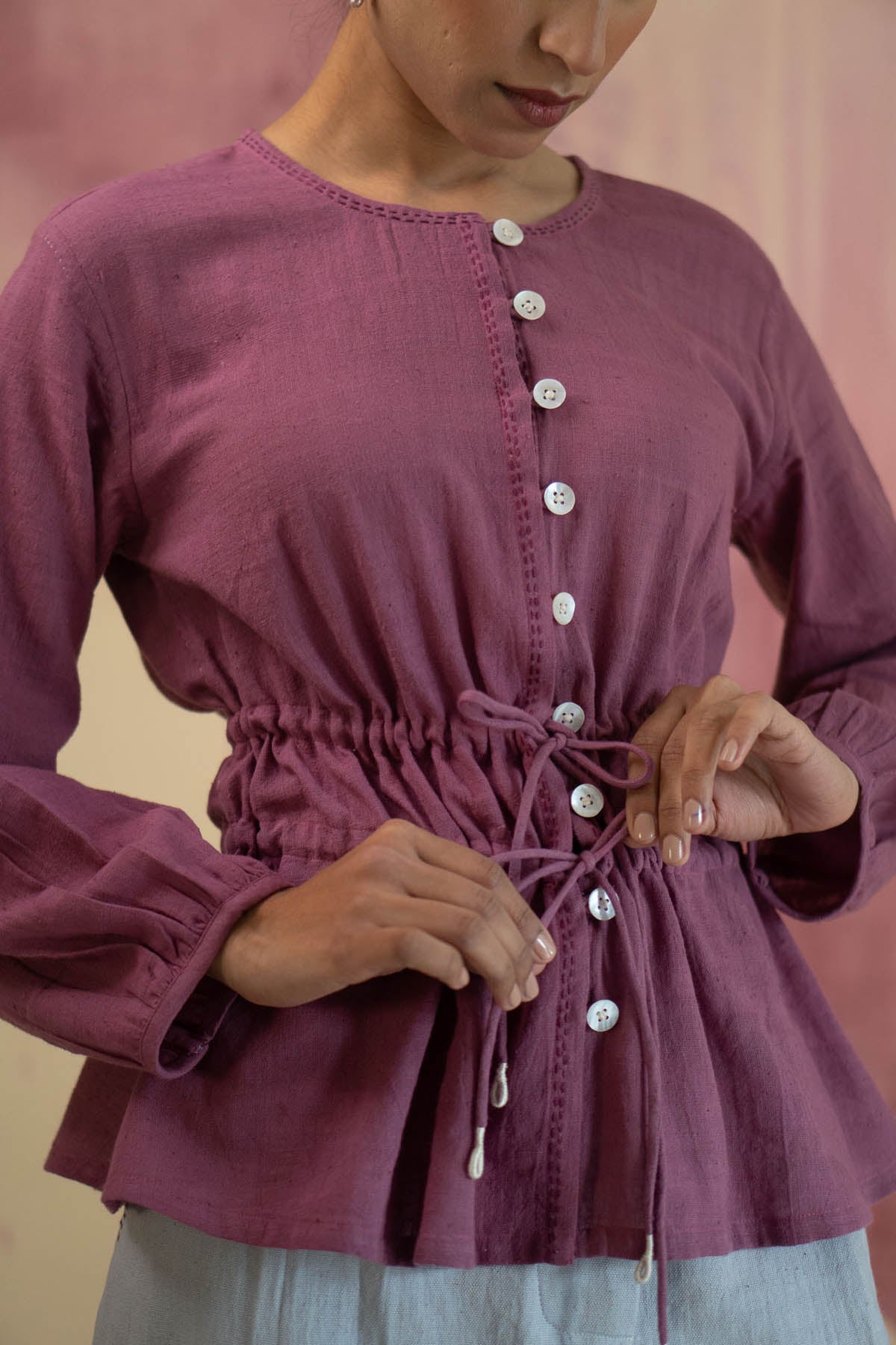 Plum 100% Cotton Ruched Top