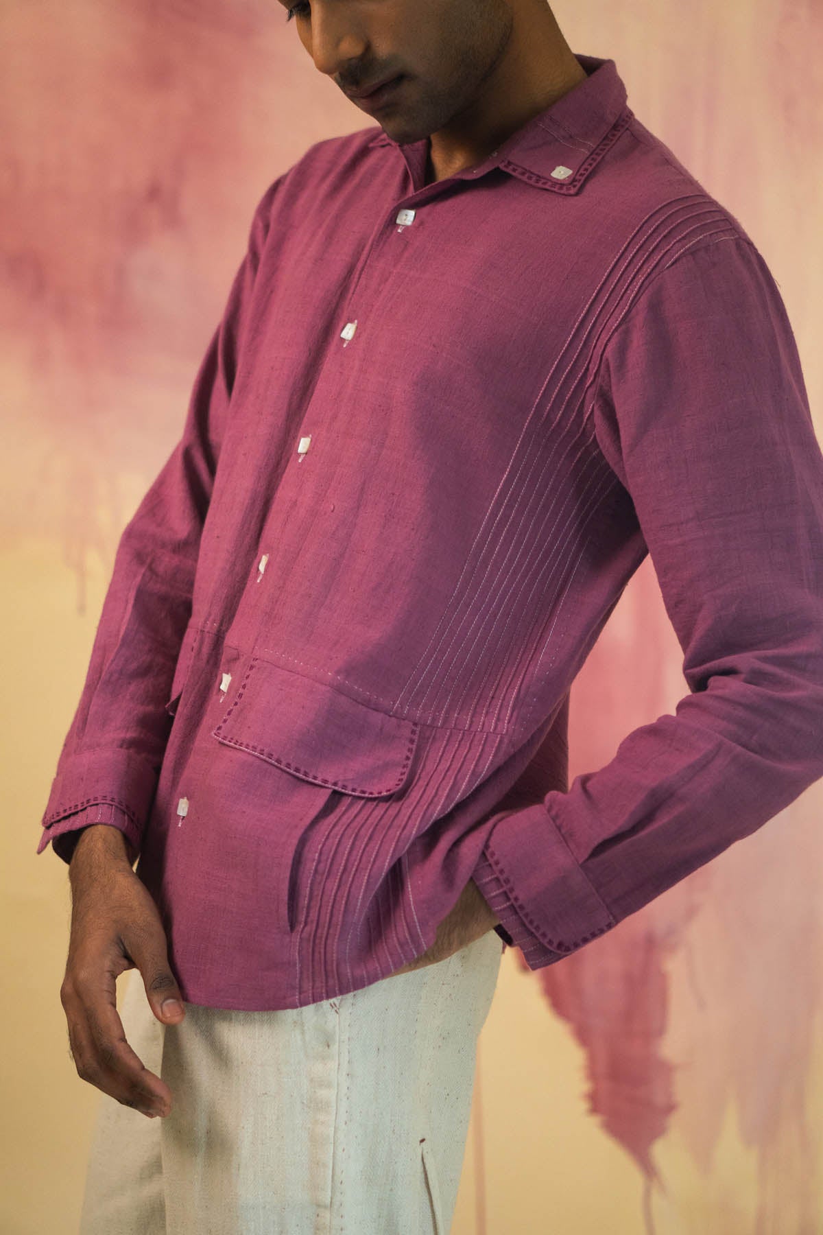 Plum Cotton Faux Flap Shirt