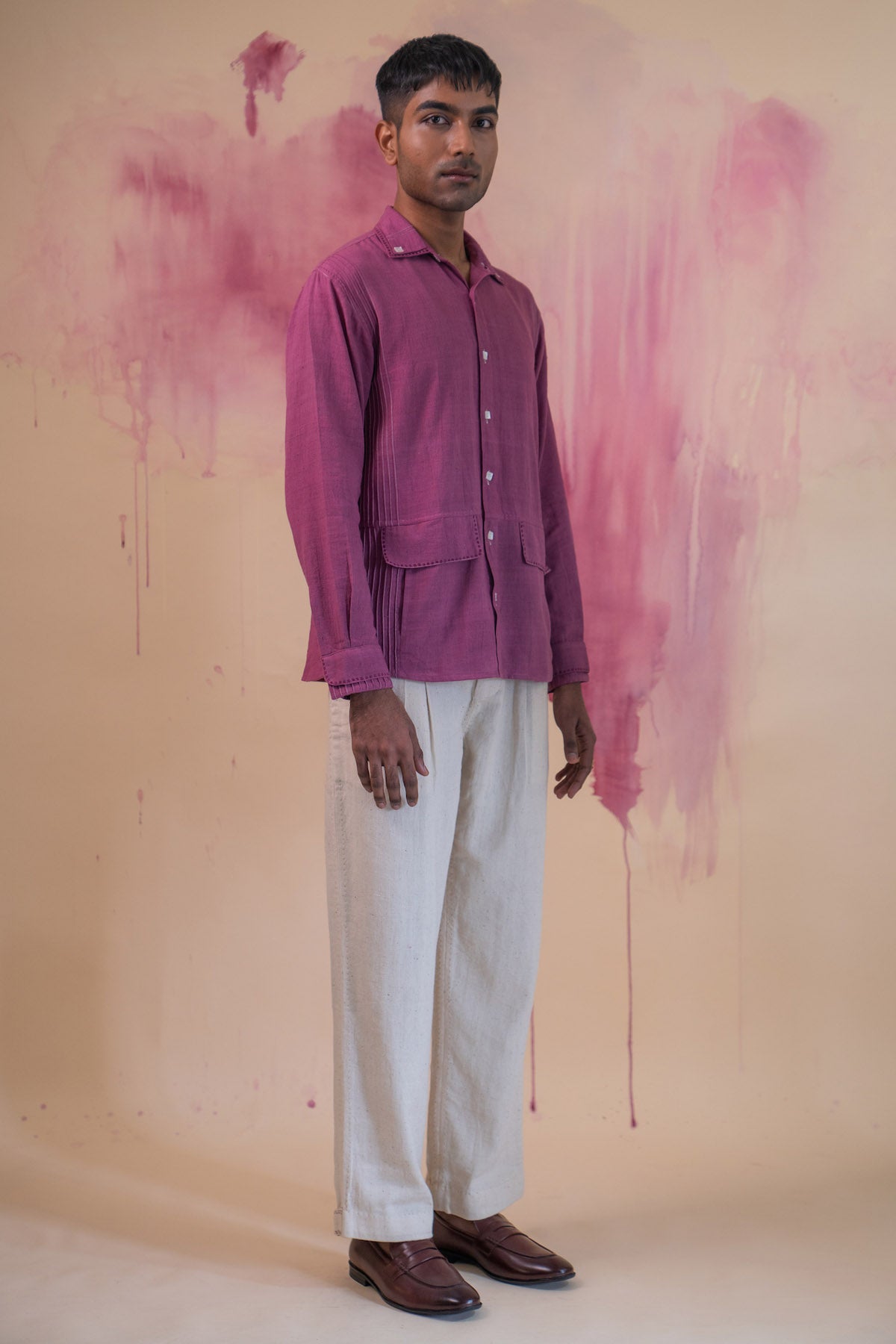 Plum Cotton Faux Flap Shirt