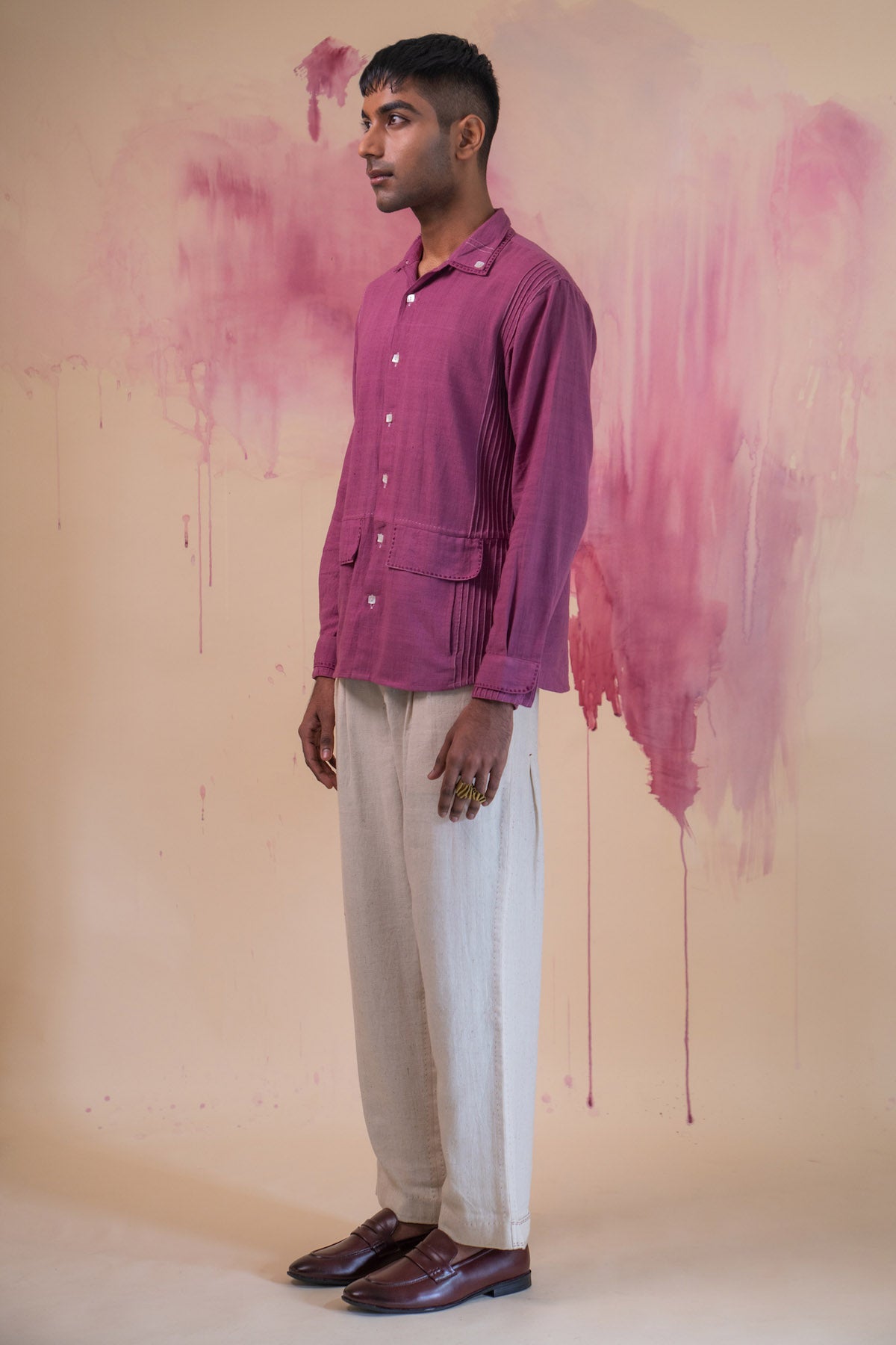 Plum Cotton Faux Flap Shirt