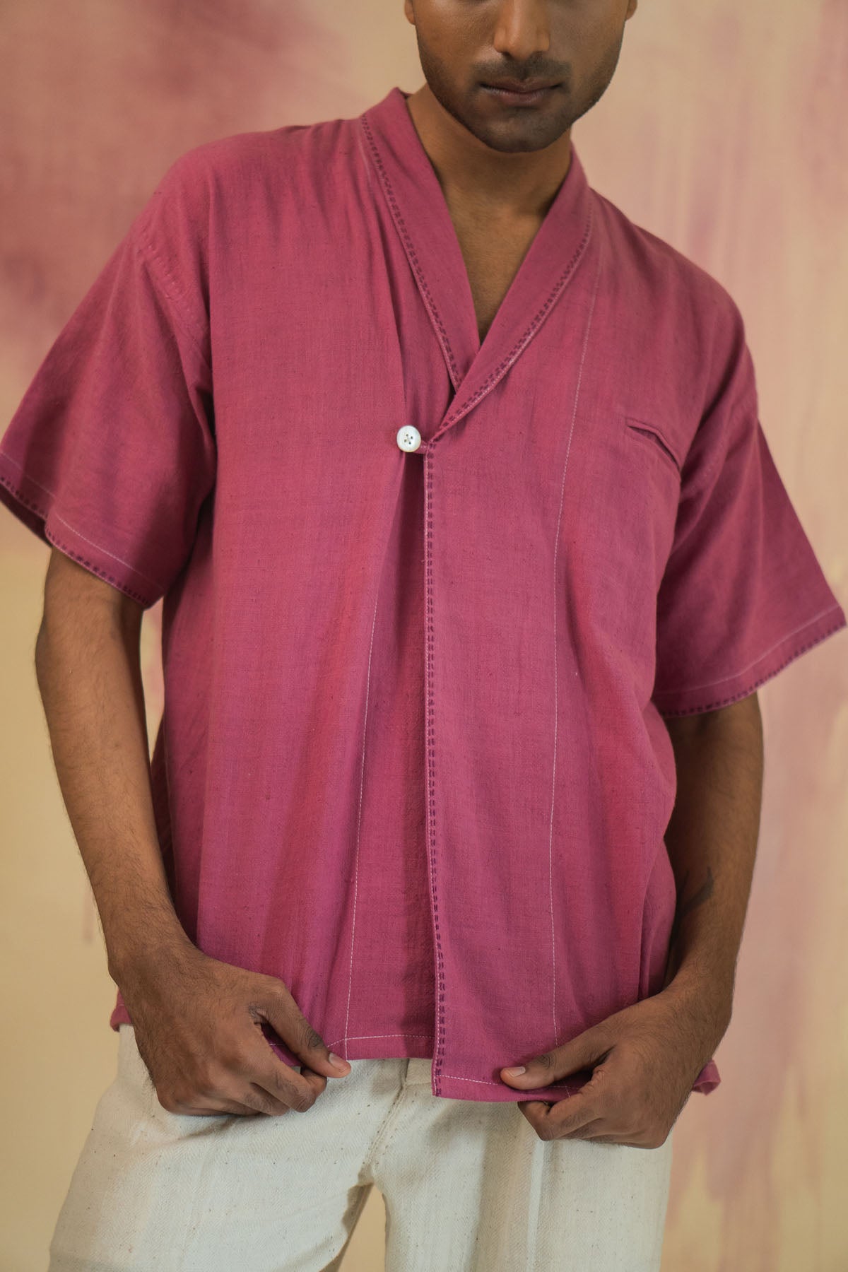 Plum Cotton Kantha Kimono Shirt