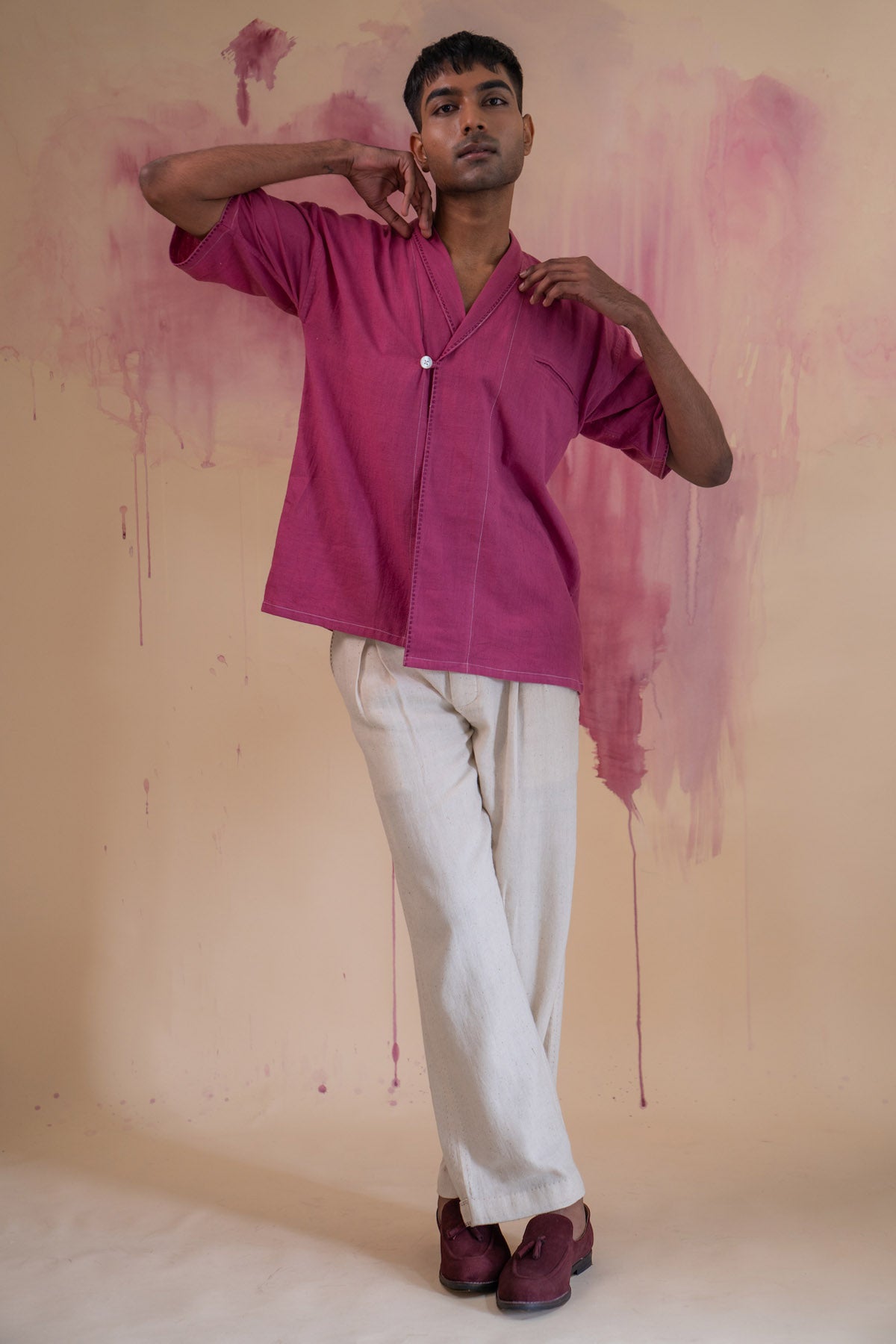 Plum Cotton Kantha Kimono Shirt