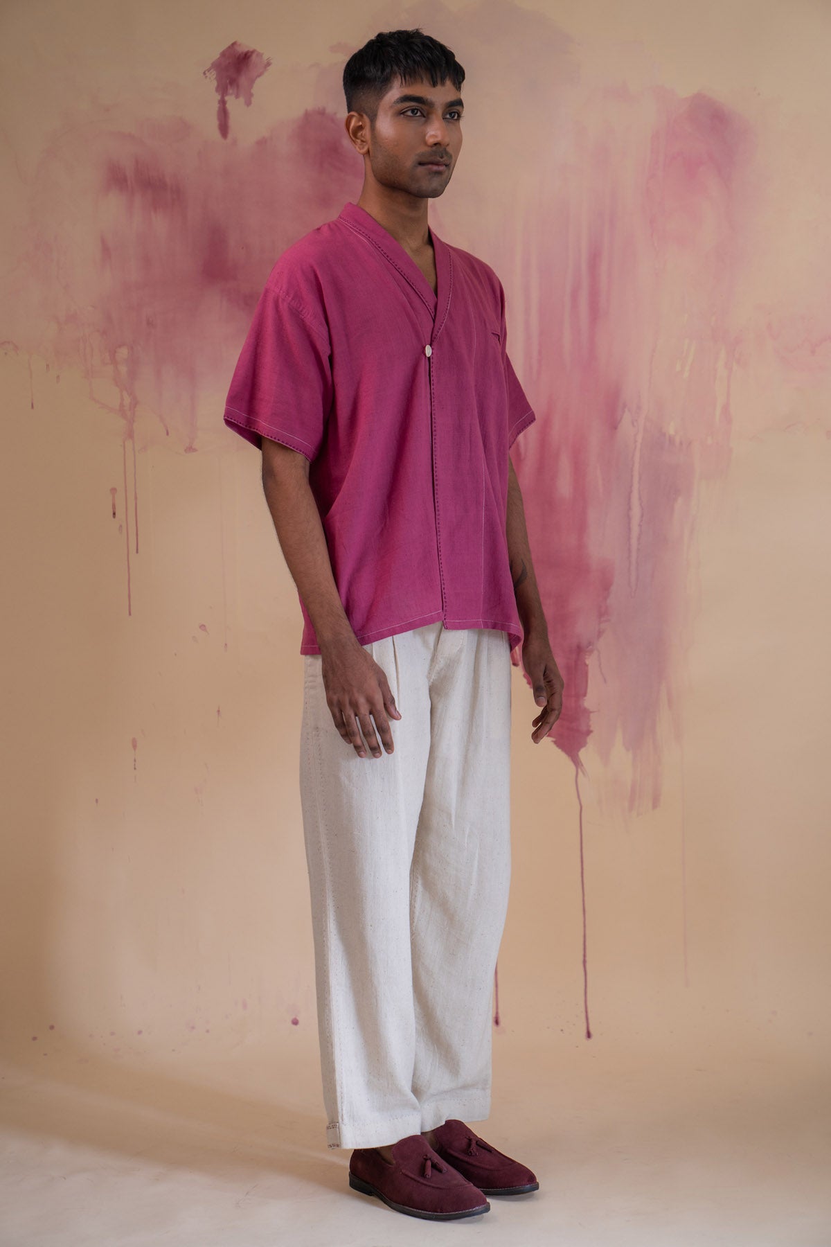 Plum Cotton Kantha Kimono Shirt