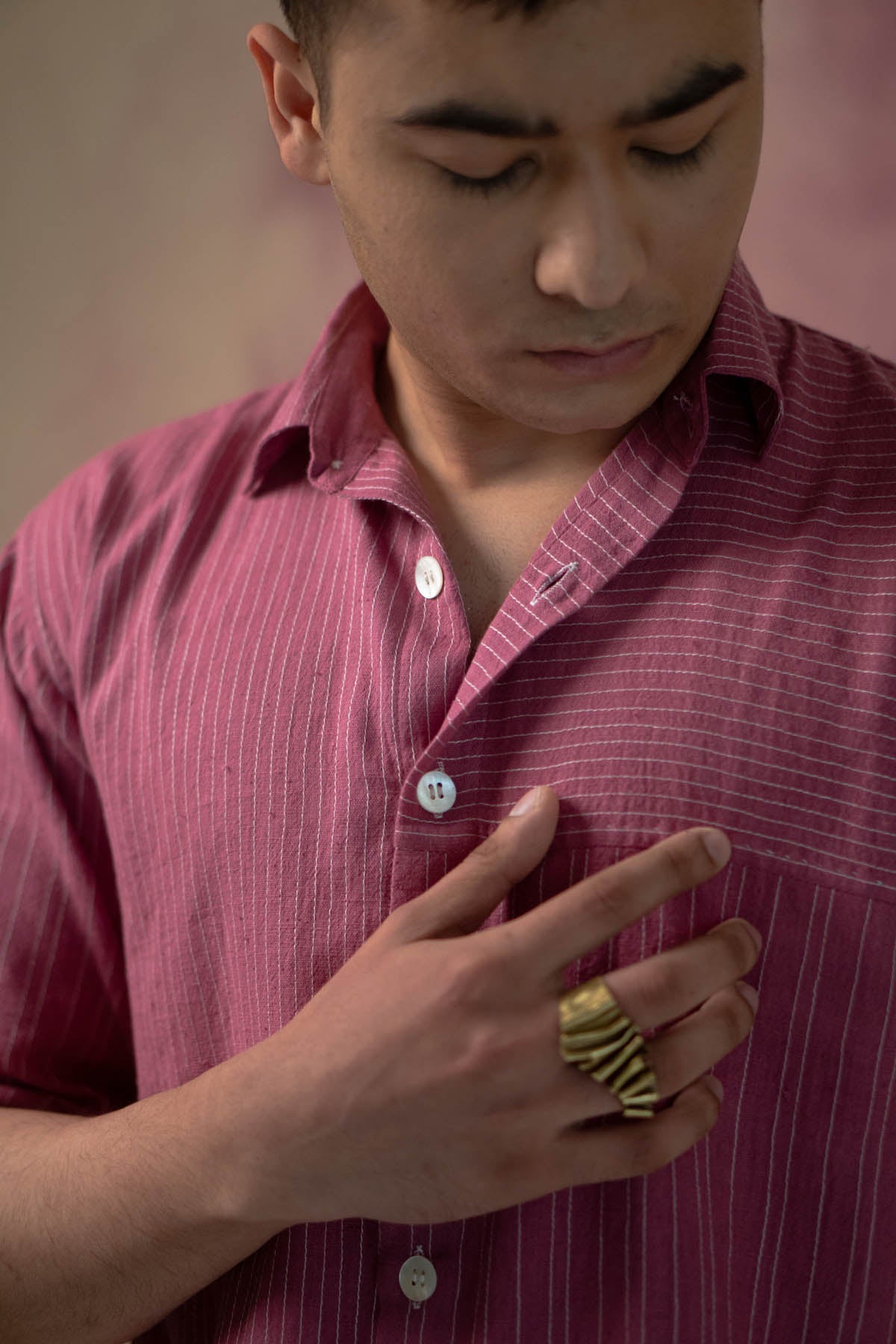 Plum Cotton Stitch Lines Shirt