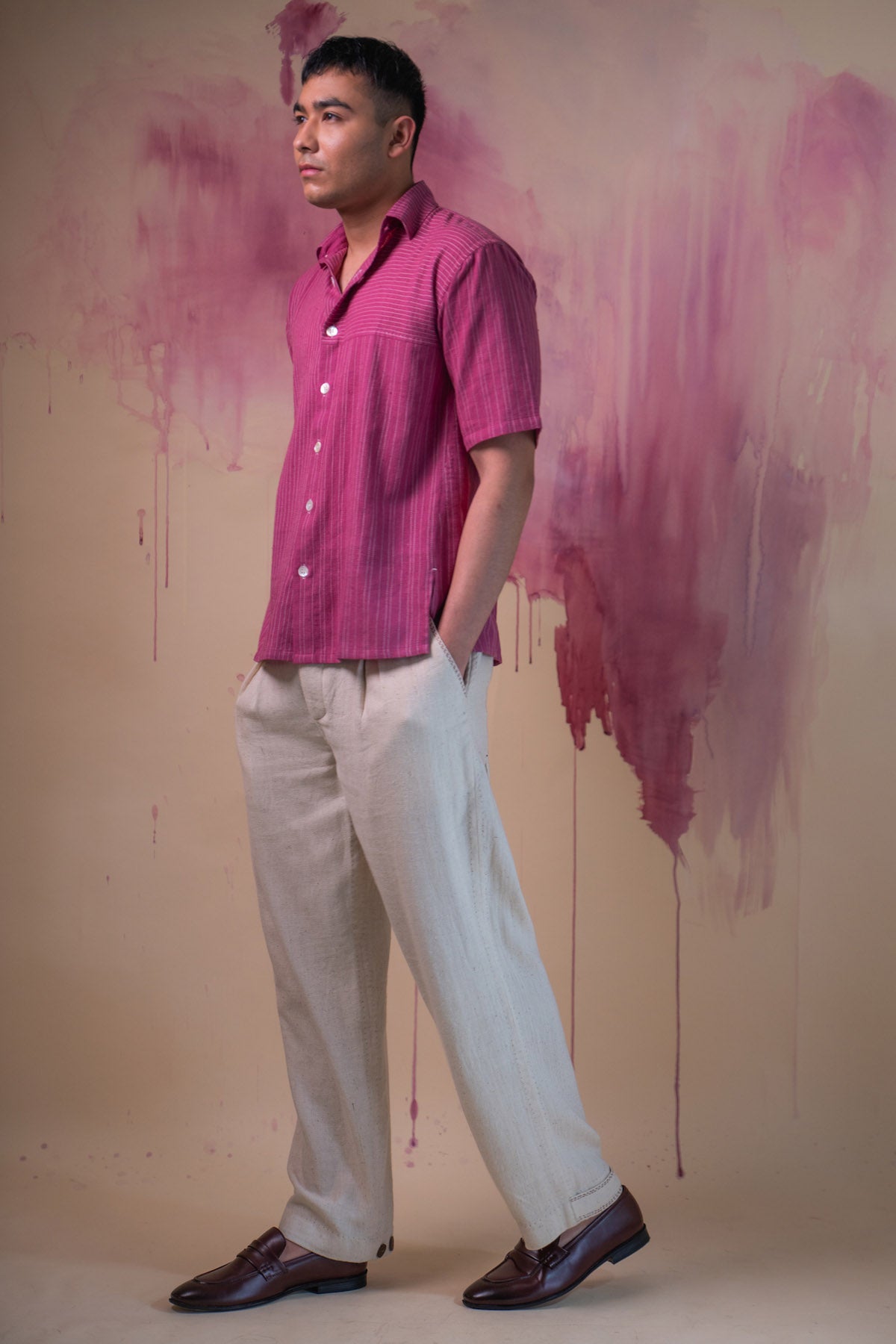 Plum Cotton Stitch Lines Shirt