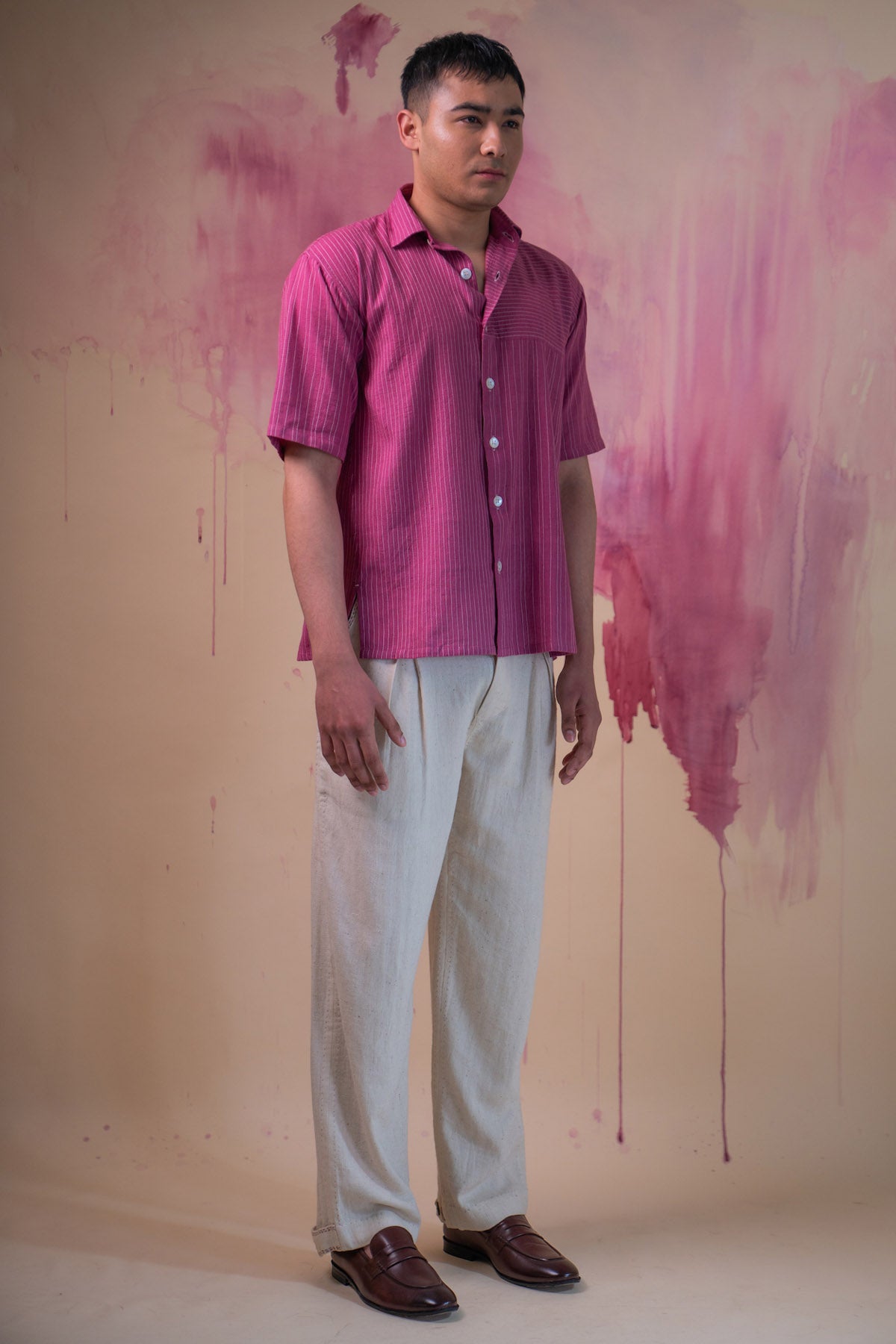 Plum Cotton Stitch Lines Shirt