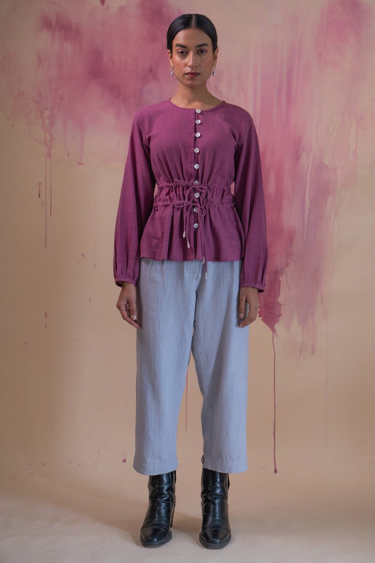 Buy Designer Plum 100% Cotton Ruched Top By Lafaani