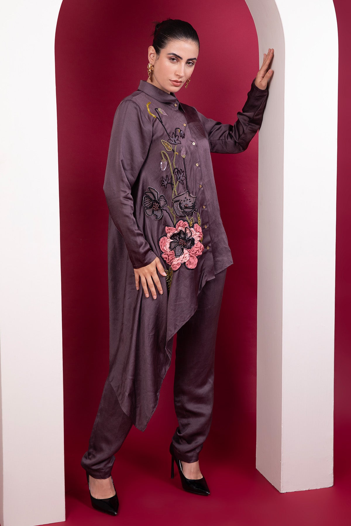 Plum Asymmetrical Co-ord Set