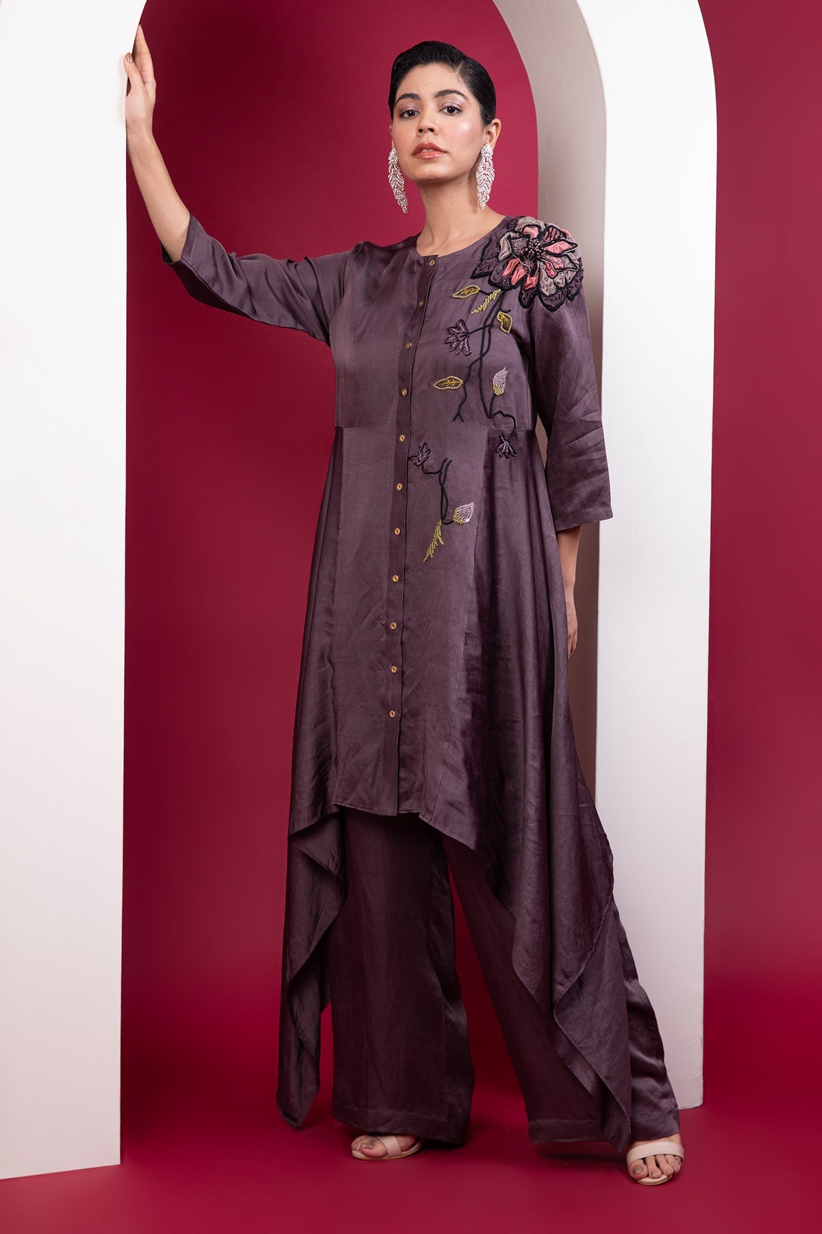 Buy Plum Asymmetrical Tunic & Pants by Label Kaleido for Women online at ScrollnShops