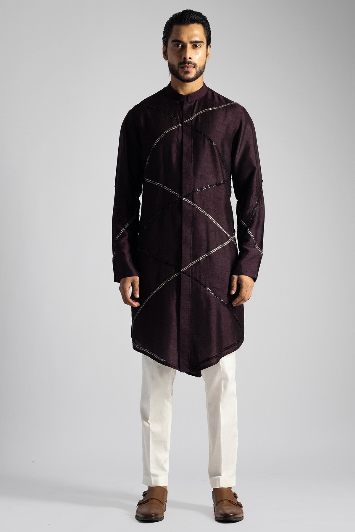 Buy Plum Bamberg Silk Kurta & Pants for men by Paarsh Atelier online available at scrollnshops