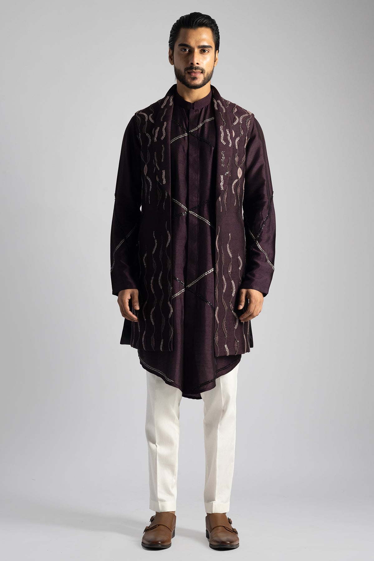 Buy Plum Bamberg Thread Kurta Set for men by Paarsh Atelier online available at scrollnshops