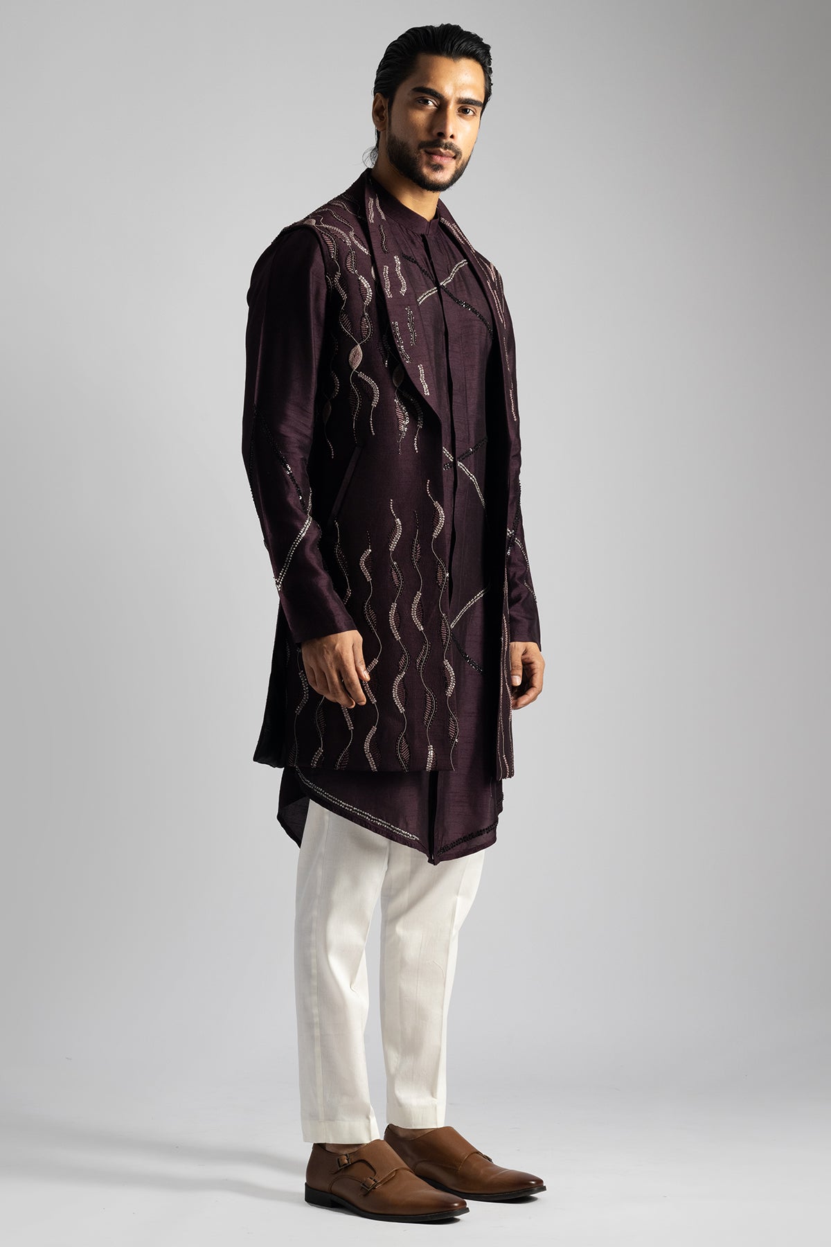 Plum Bamberg Thread Kurta Set