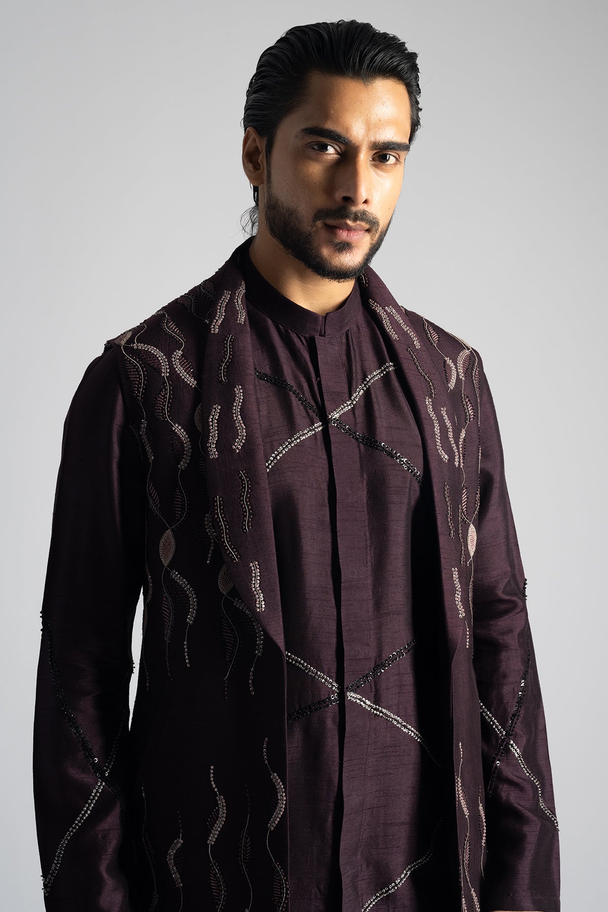 Plum Bamberg Thread Kurta Set