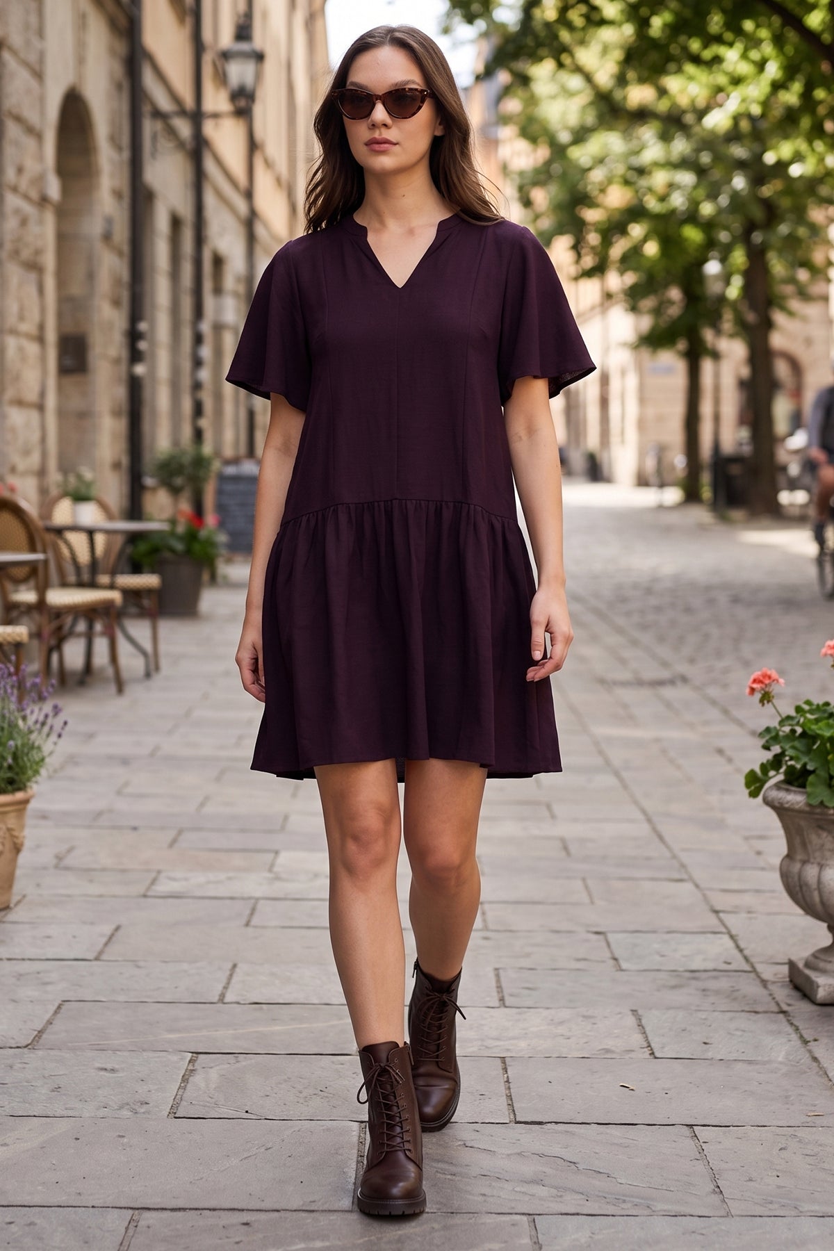 Buy Plum Cotton Linen Flare Dress for women by Sneha B online available at scrollnshops