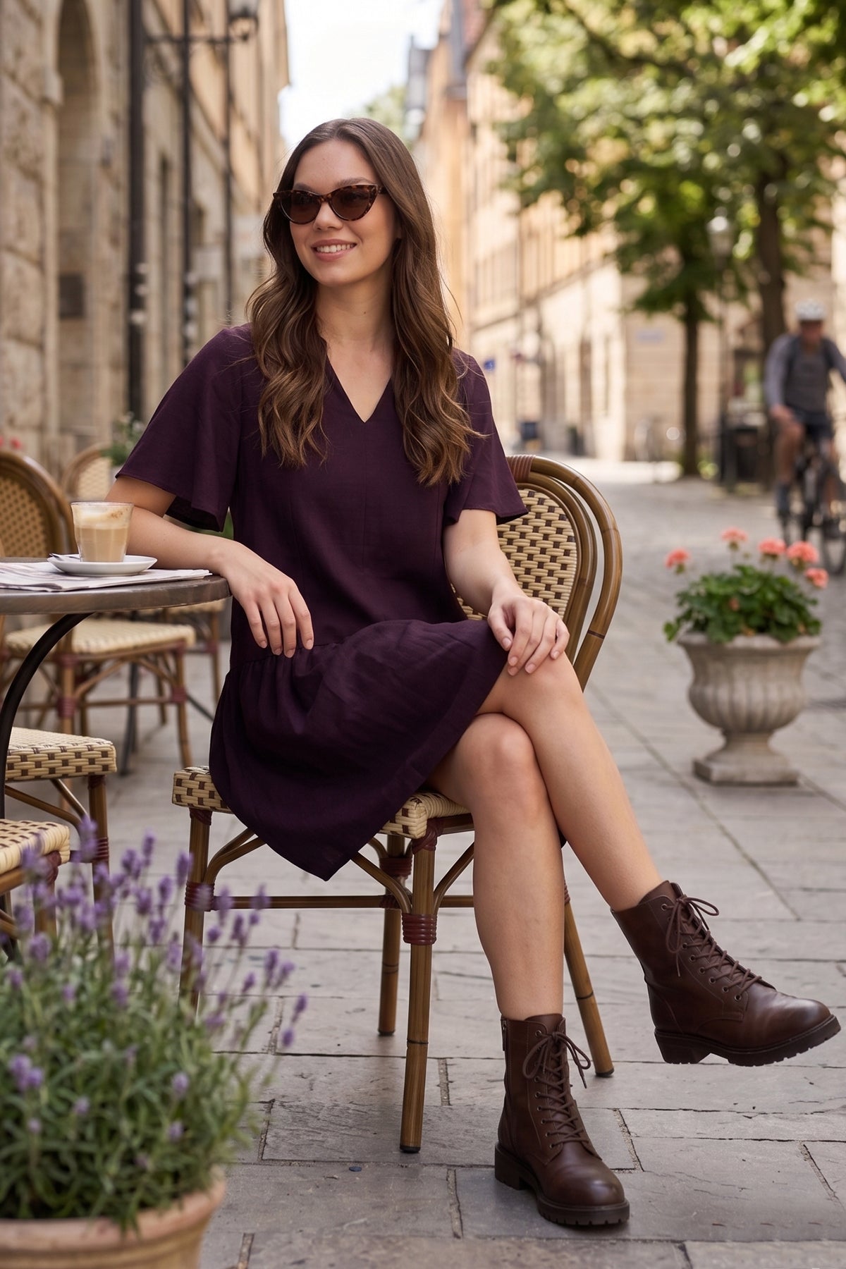 Cotton Linen Plum Flare Dress