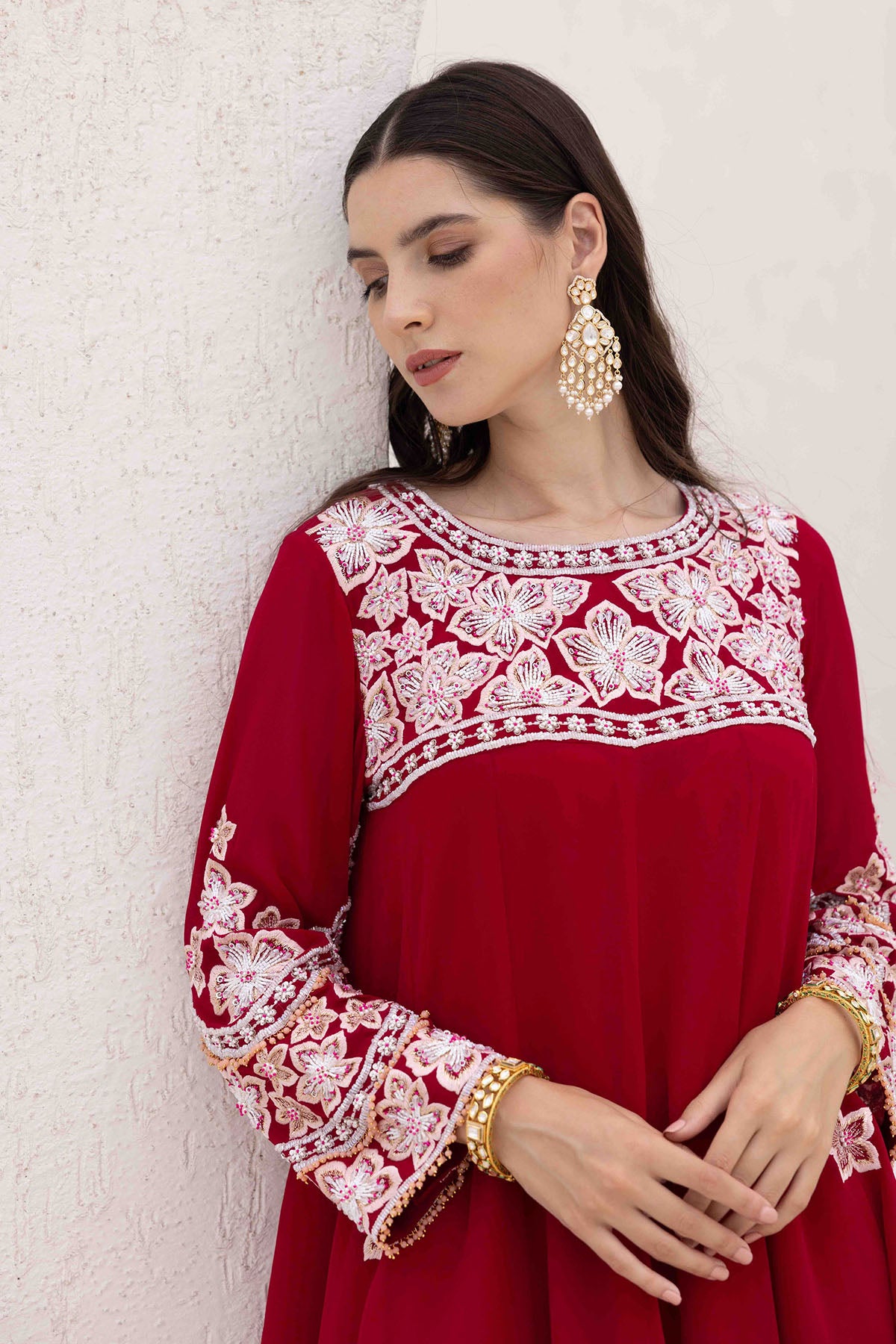Plum Crystal Floral Sharara Set