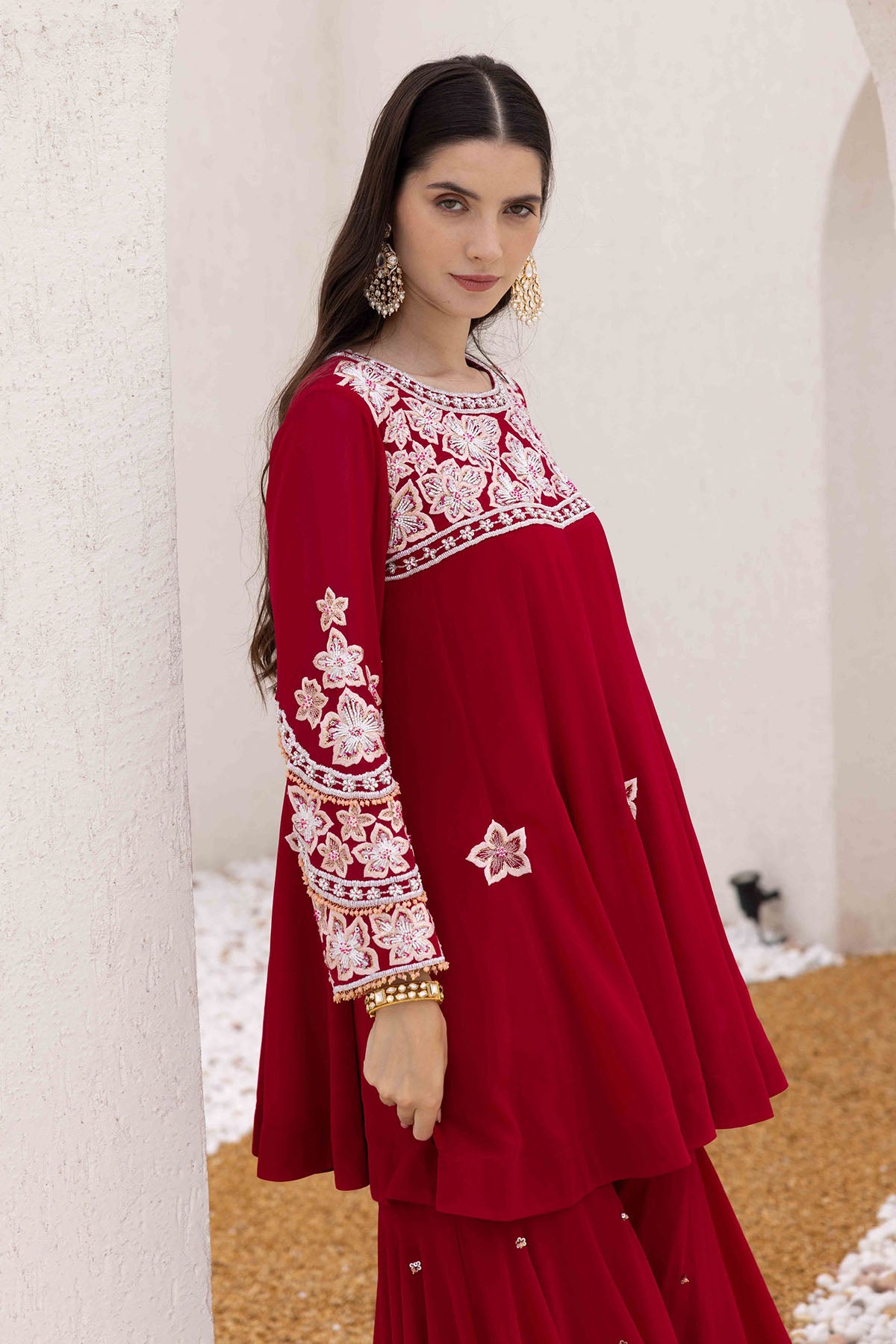 Plum Crystal Floral Sharara Set
