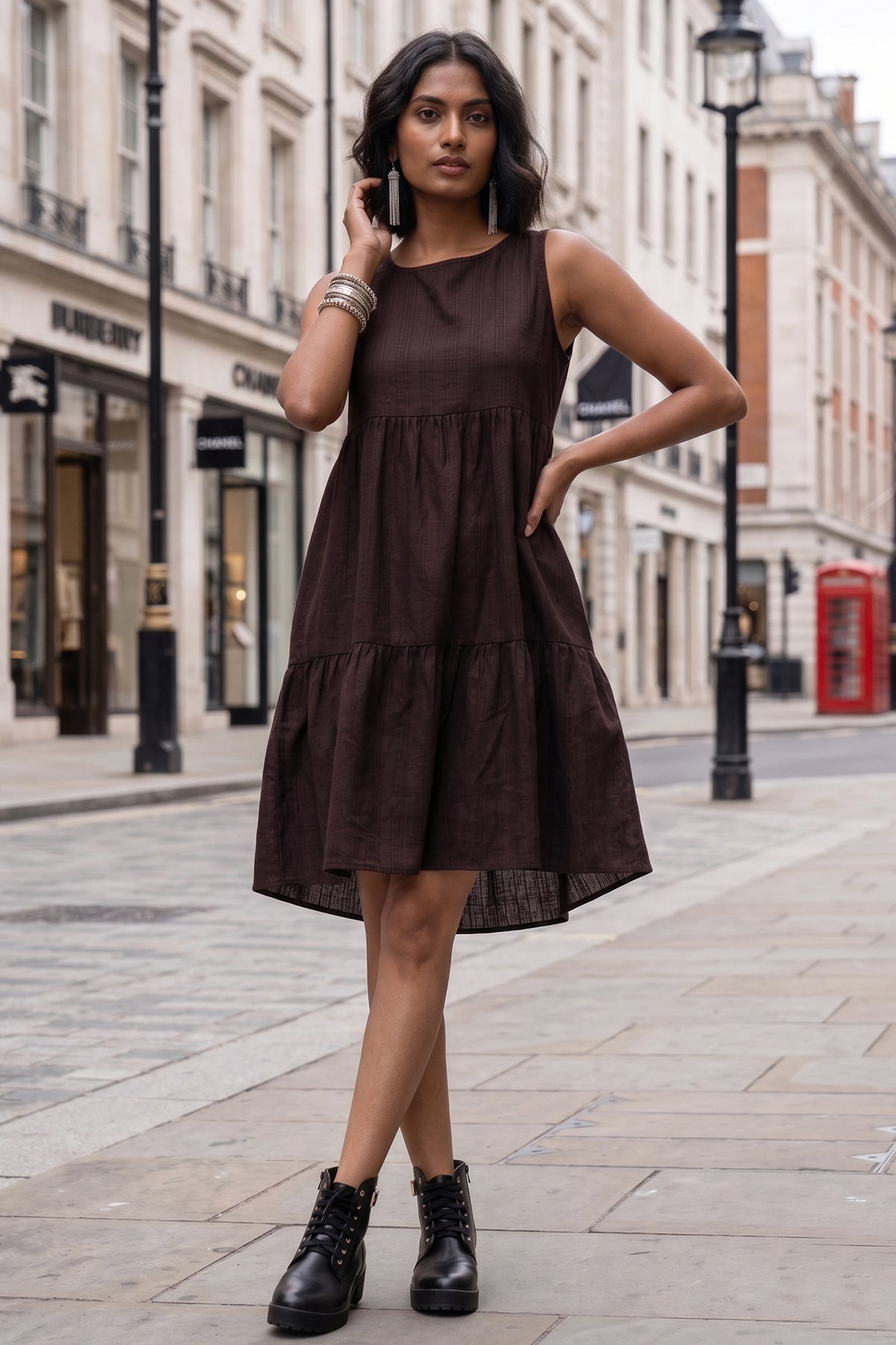 Plum Gather Tiered Mini Dress