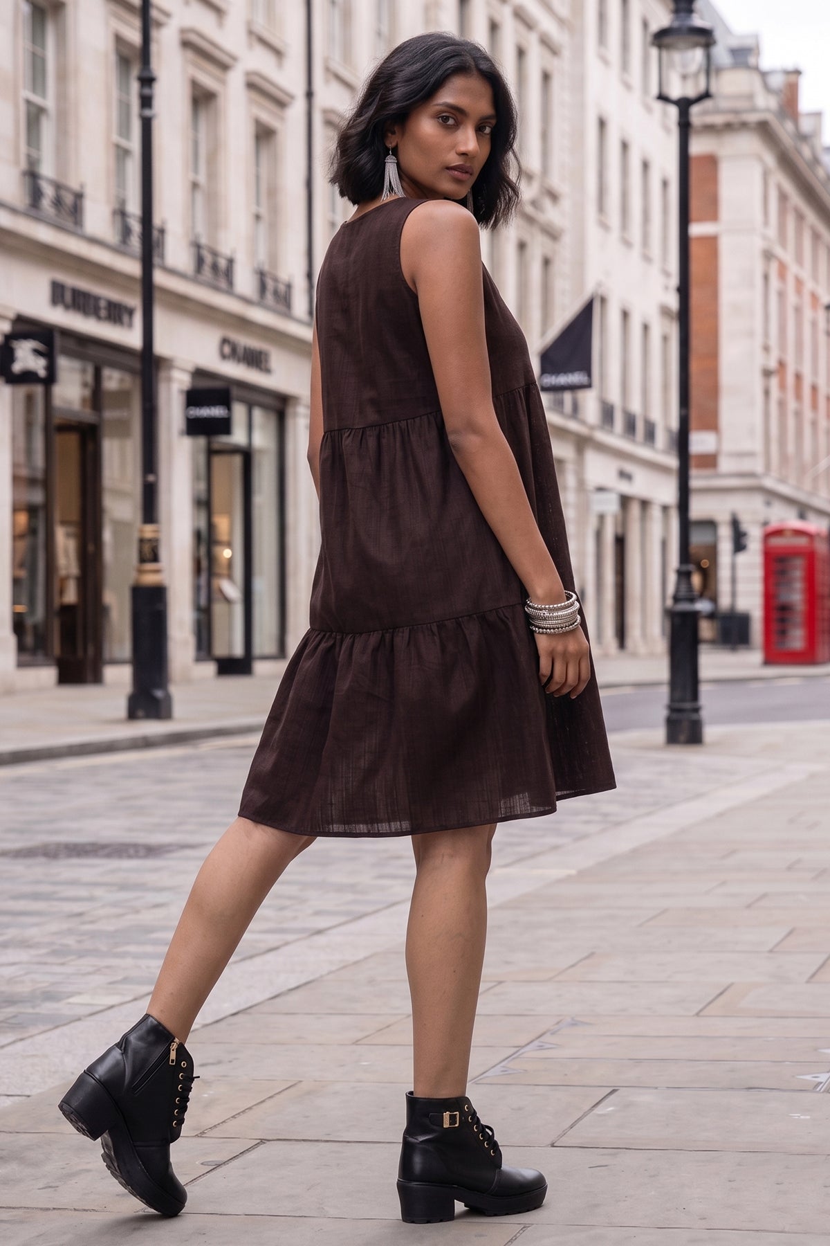 Plum Gather Tiered Mini Dress