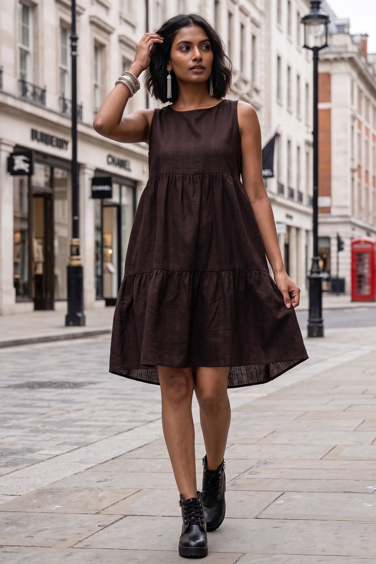 Buy Plum Gather Tiered Mini Dress for women by Sneha B online available at scrollnshops