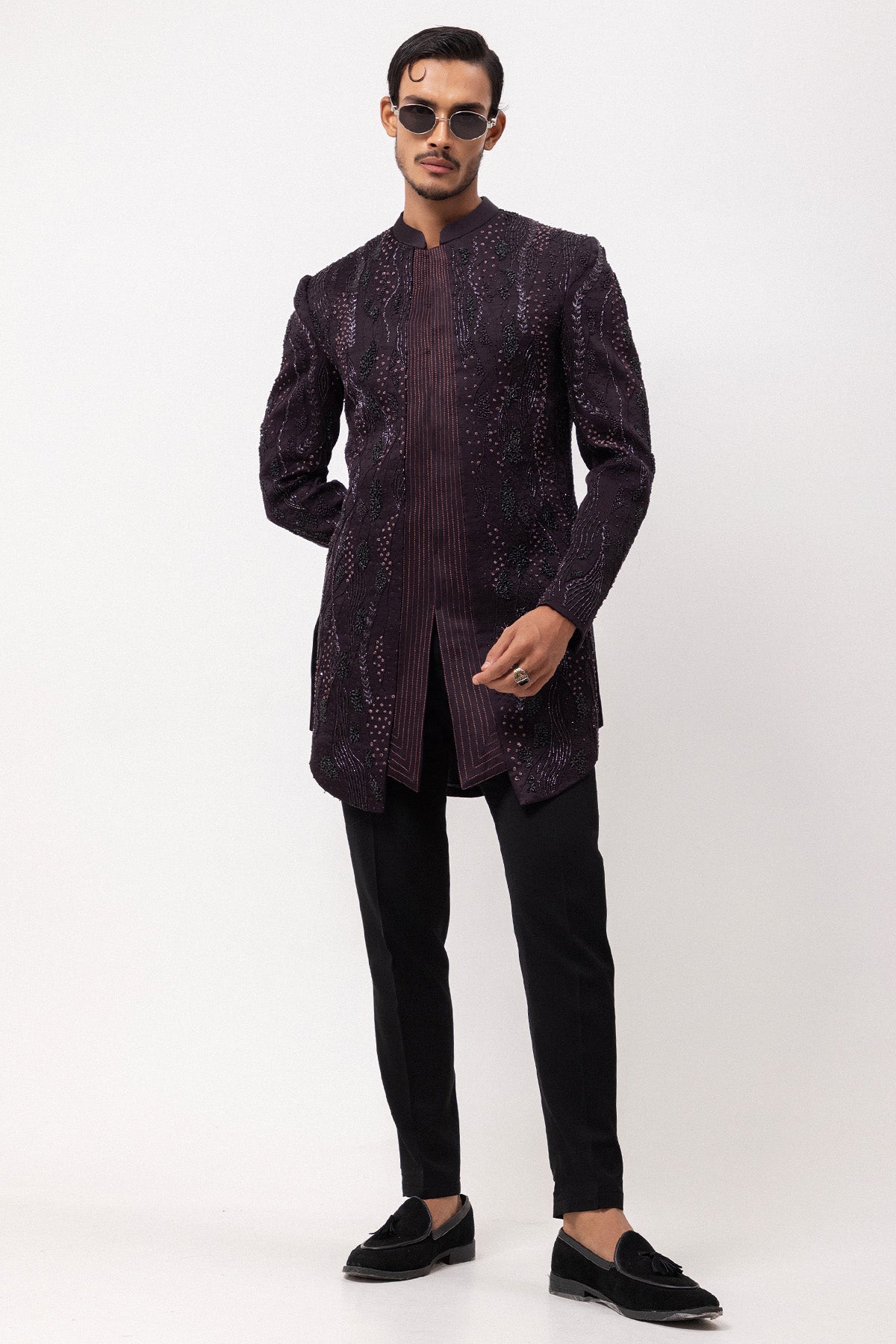 Plum Linen Satin Pintuck Jacket