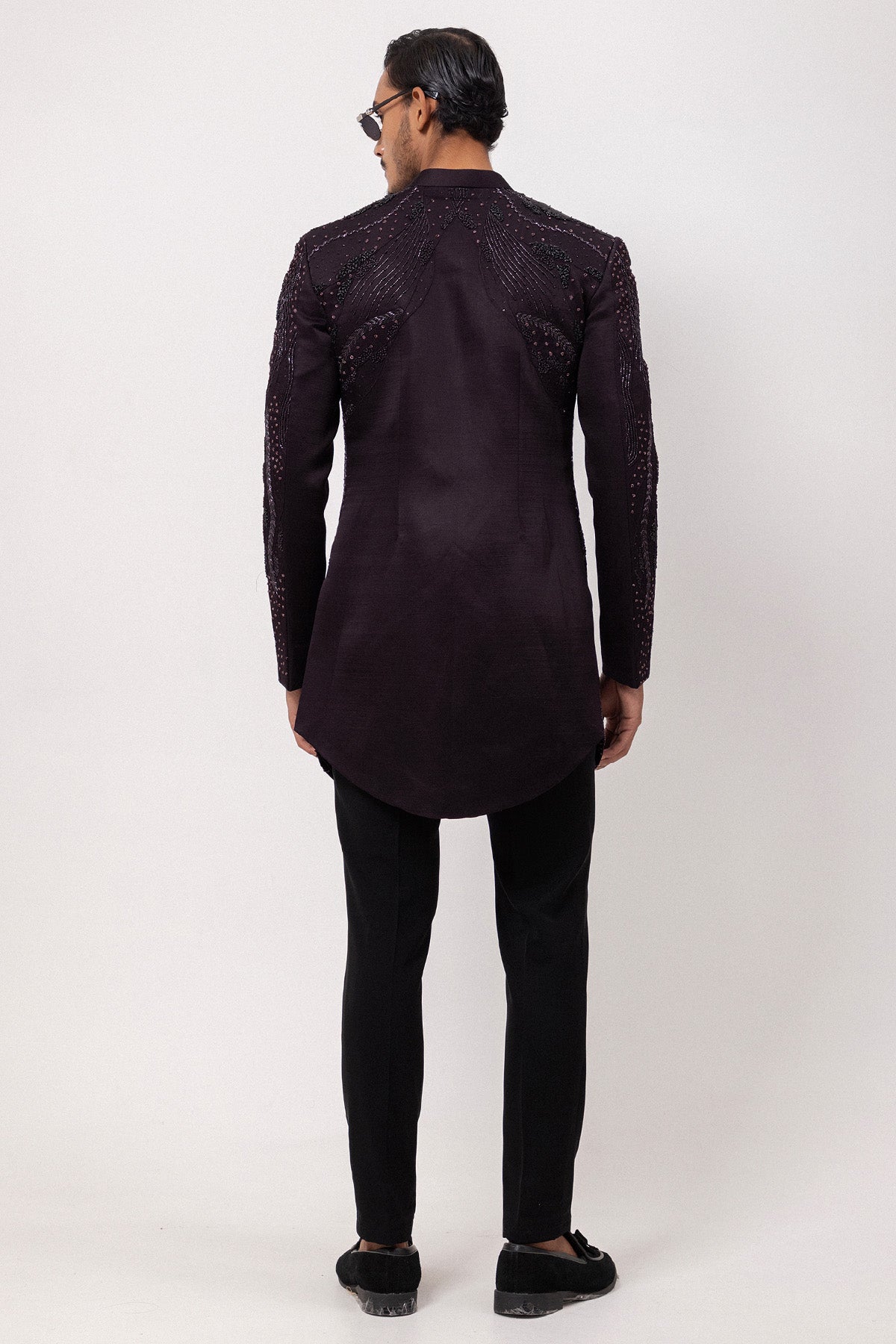 Plum Linen Satin Pintuck Jacket