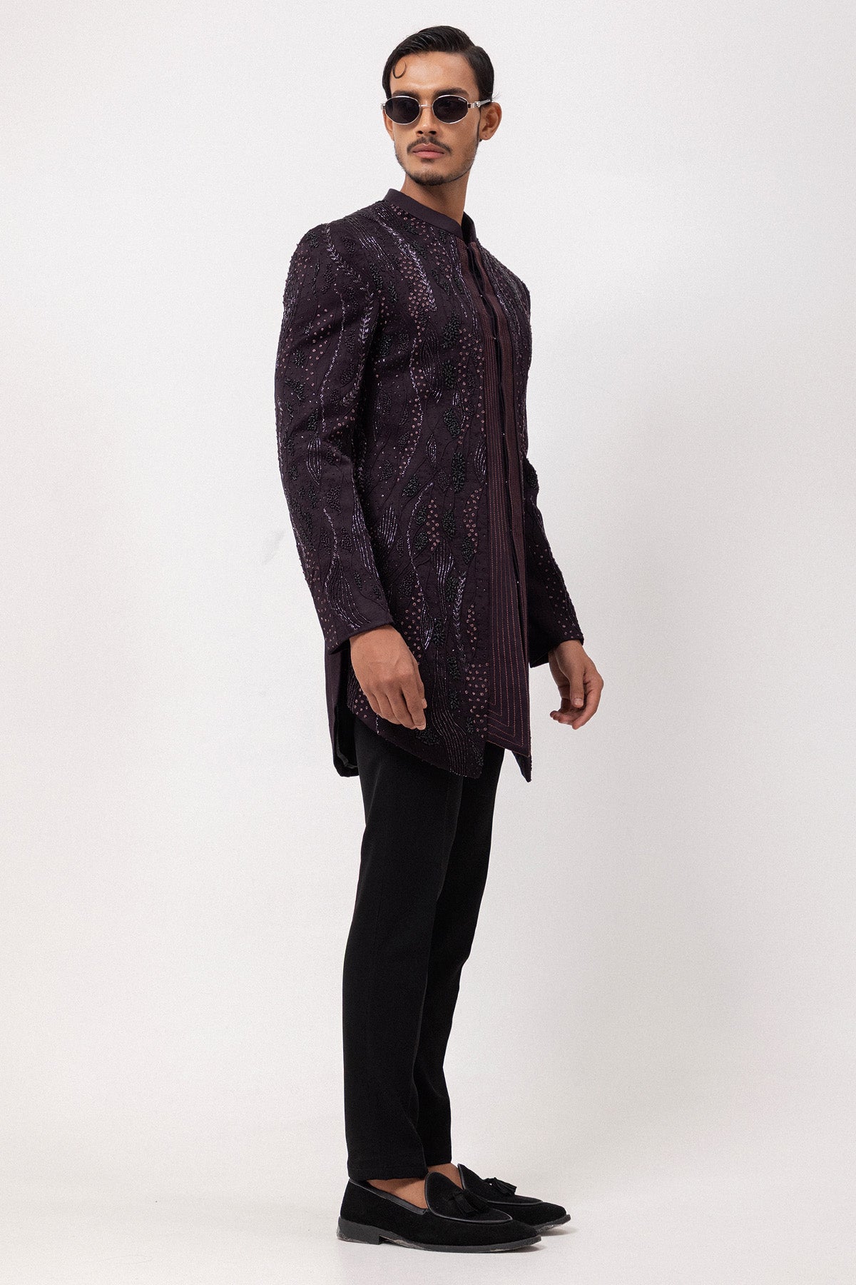 Plum Linen Satin Pintuck Jacket