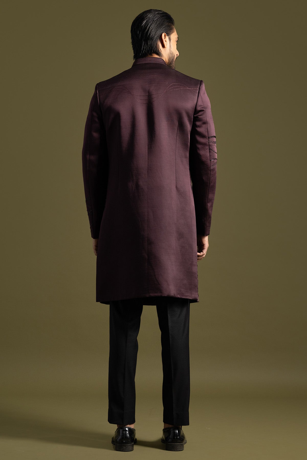 Plum Thread Cutdana Achkan Set